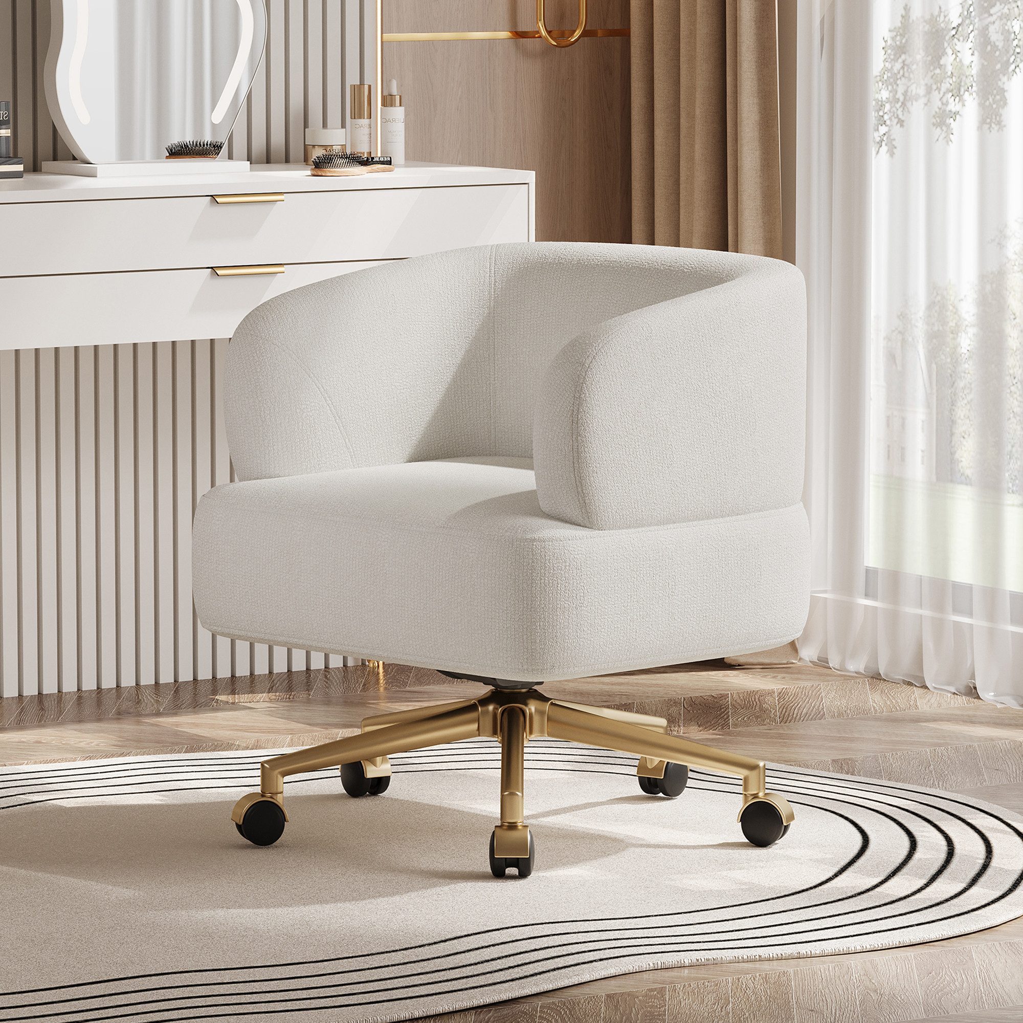 Merax Bürostuhl Drehstuhl im zeitgenössischen Design, mit 5 Rollen (1 St), Freizeit-Schreibtischstuhl, 360° drehbar, Chenille Stoff Polsterstuhl
