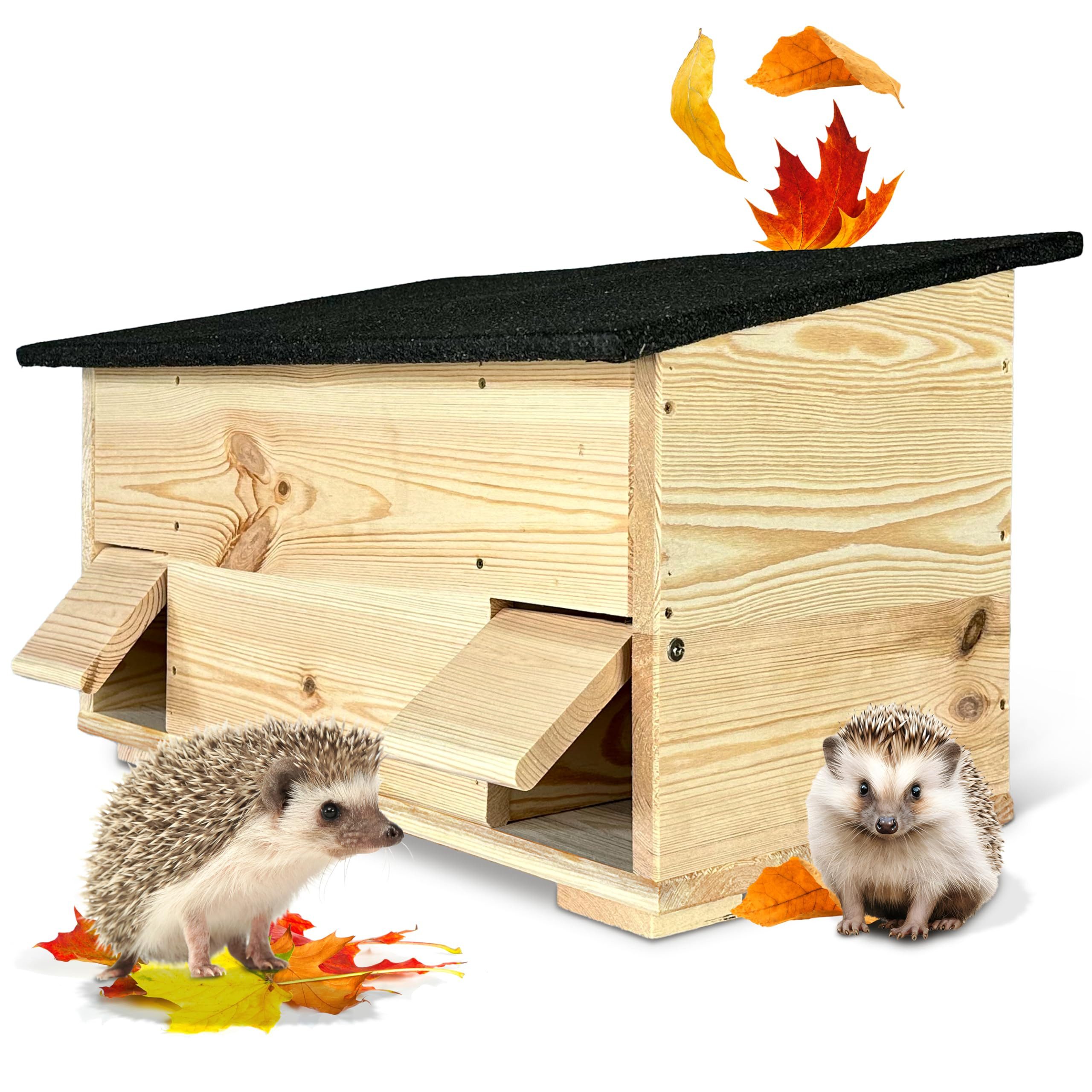 gartenetage Igelhaus Igelfutterhaus mit zwei Eingängen und Rattenklappen, Katzen- und Rattensicher/ Wetterfest & aus Massiv-Holz