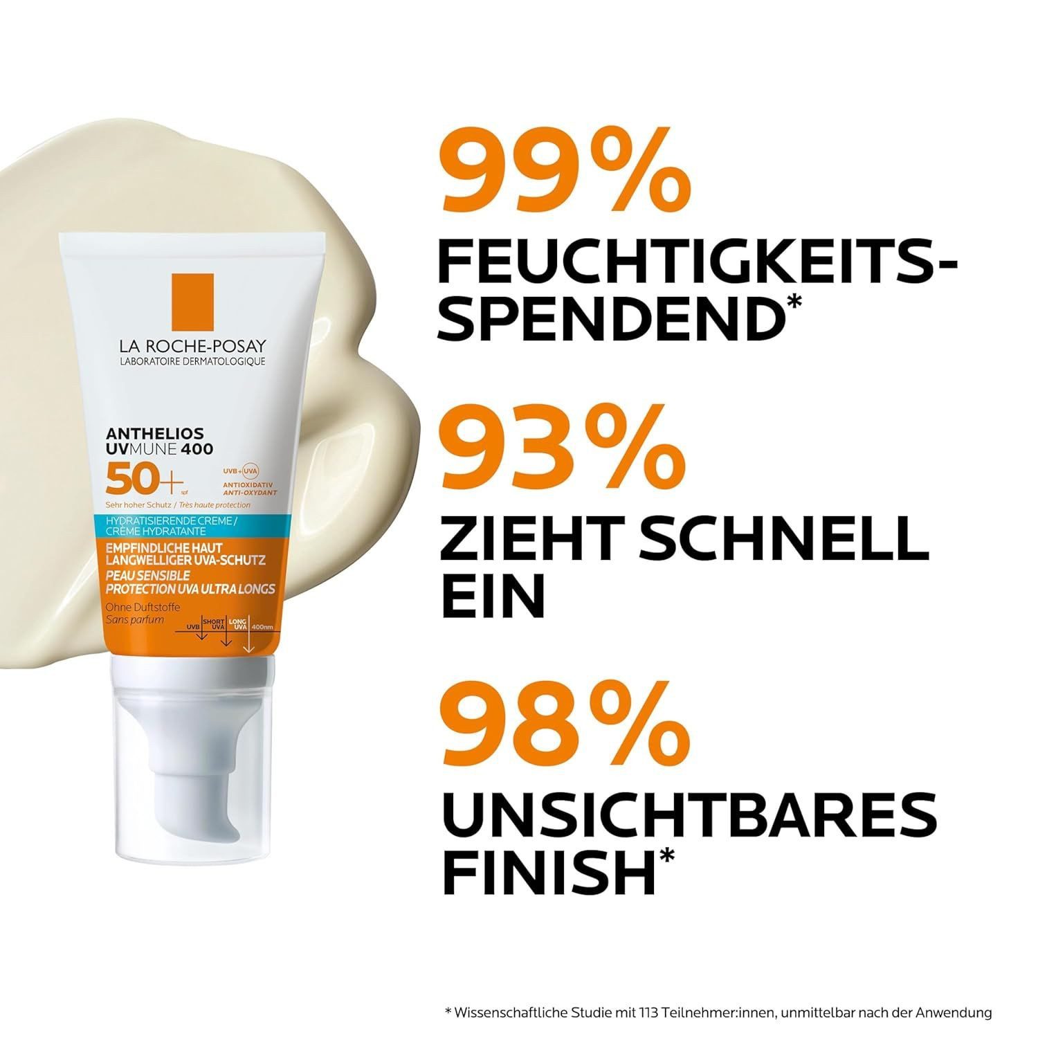 La Roche-Posay Sonnenschutzcreme Anthelios Hydratisierende Creme UVMune 400 LSF 50+ –, Feuchtigkeitsspendende Sonnencreme für empfindliche, Haut – Schutz vor Zellschäden & UVA/UVB – 50 ml