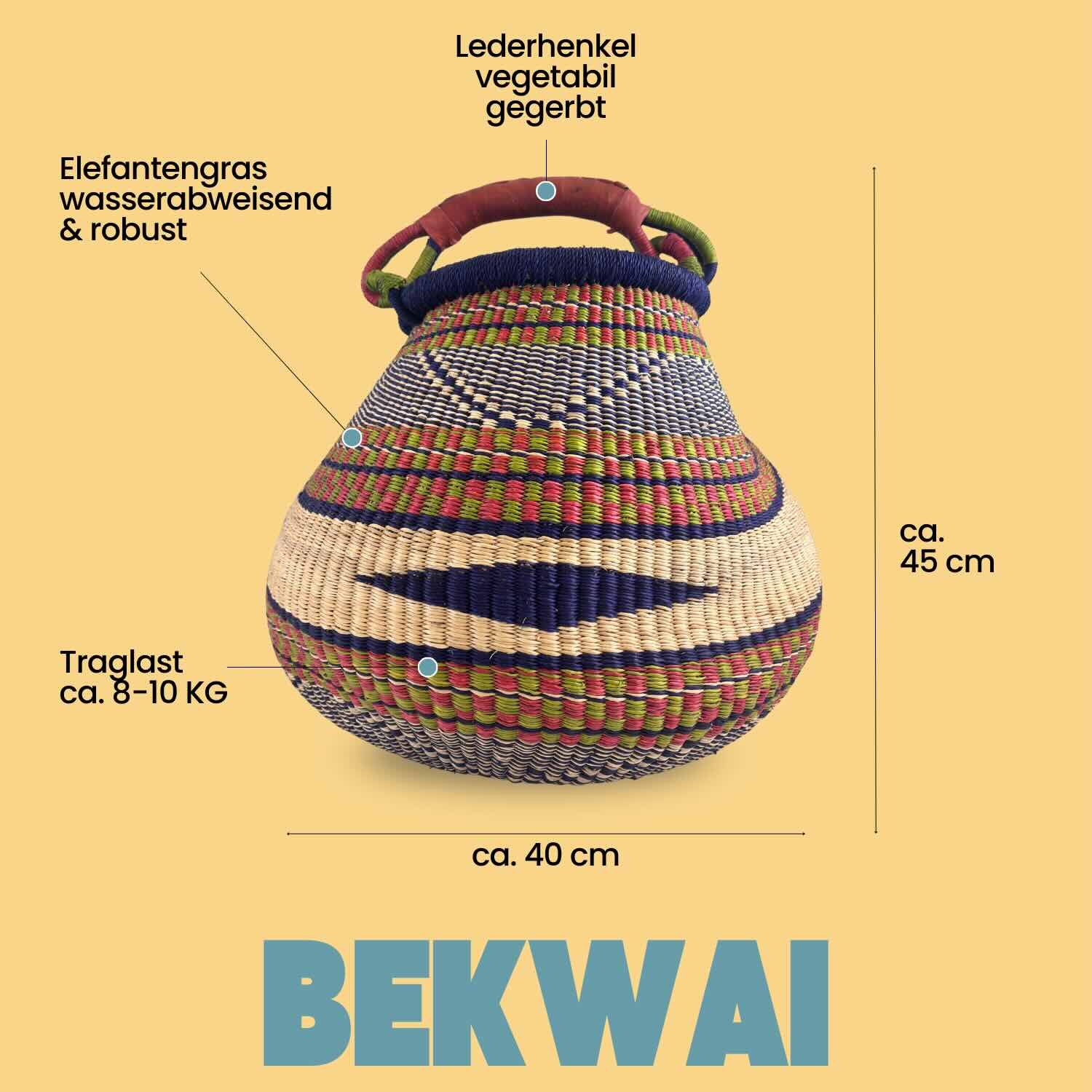 Einkaufskorb Bolga Gambigo - Bekwai - Rund, Kunstvoll geflochtene Bolga Körbe – Charakterstücke voller Tradition