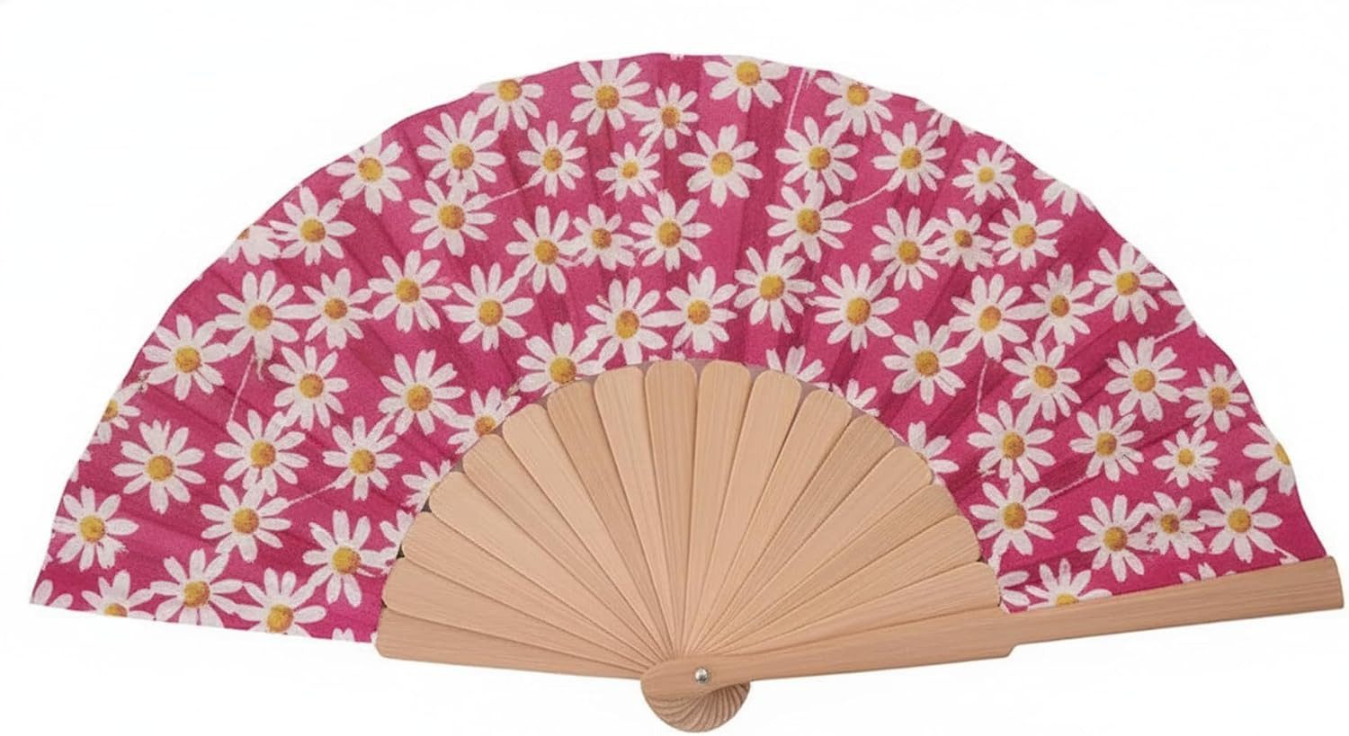 LK Trend & Style Handfächer Margeriten Blumenmuster Holzstäbe, (Für Festival & Hochzeit, Sommerliches Accessoire, Für Büro & Unterwegs, 1-tlg., ca. 21 x 40 cm, Faltbar, Farbenfroh), Ventilator aus der Handtasche