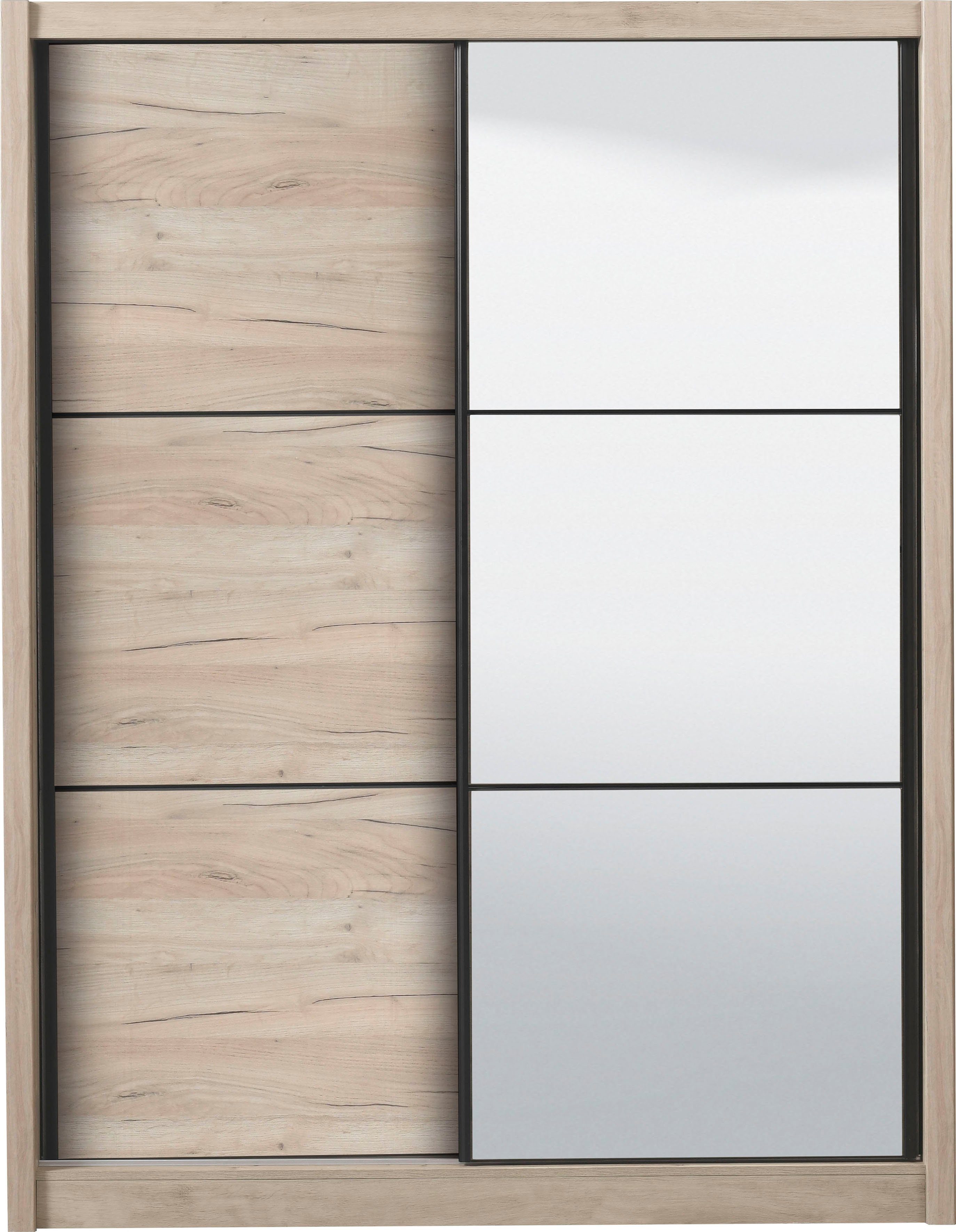 Dekor Navara INOSIGN zusätzlichen Eiche grau Schwebetürenschrank und | Dekor grau Eiche Einlegeböden mit Spiegel
