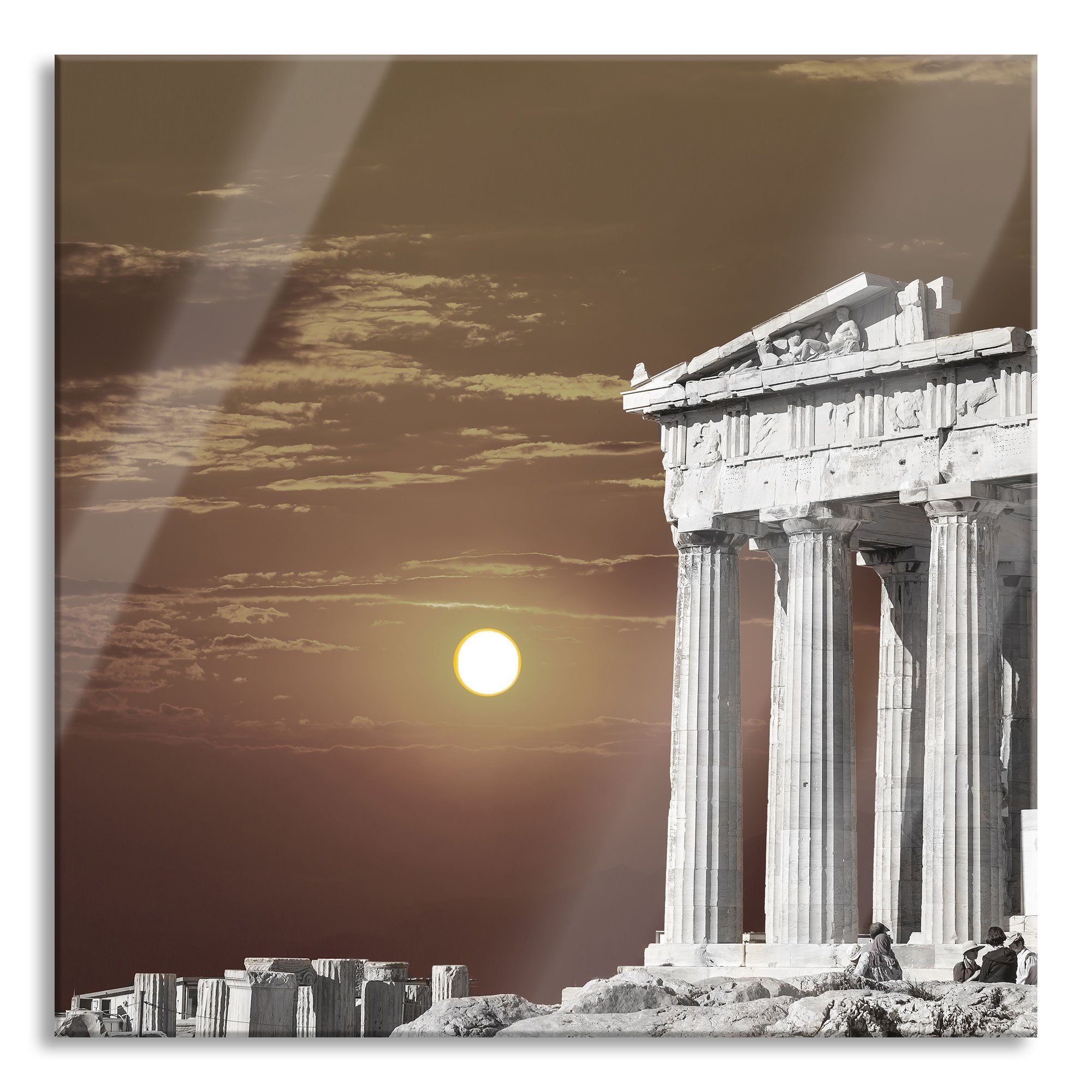schöner Tempel Glasbild der Athene Abstandshalter Pixxprint Athene, inkl. St), (1 Echtglas, der und aus Tempel Glasbild Aufhängungen schöner
