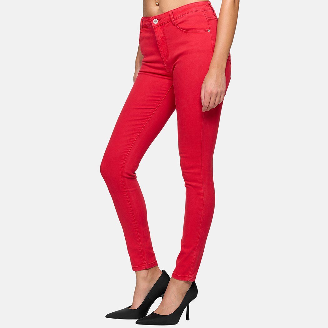 Damen Hose Skinny Elara Elastisch Stretch Elara Jeans (1-tlg) Skinny-fit-Jeans Rot