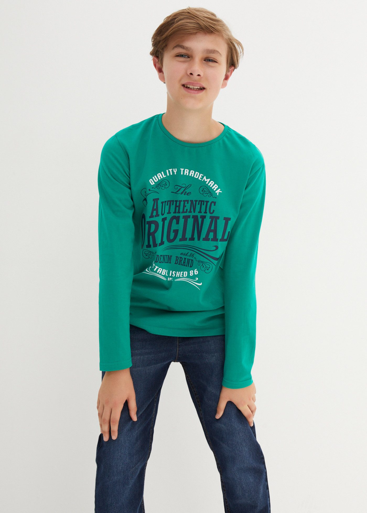 bonprix Langarmshirt (Packung) für Kinder, Packung, aus Baumwolle, mit Rundhalsausschnitt – Bild 2 von 5