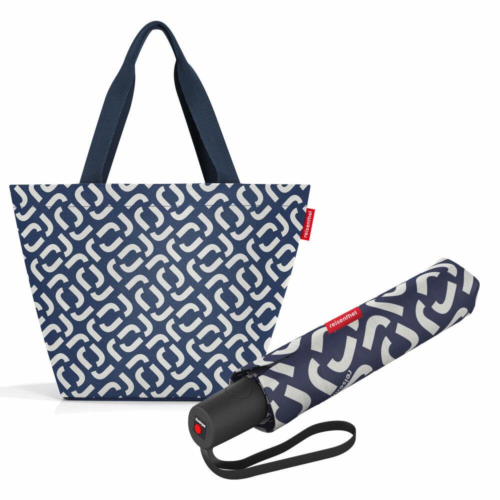 REISENTHEL® Shopper shopper M Set Signature Navy (Set, 2-tlg), mit umbrella  pocket duomatic, Quadratischer Boden für festen Stand
