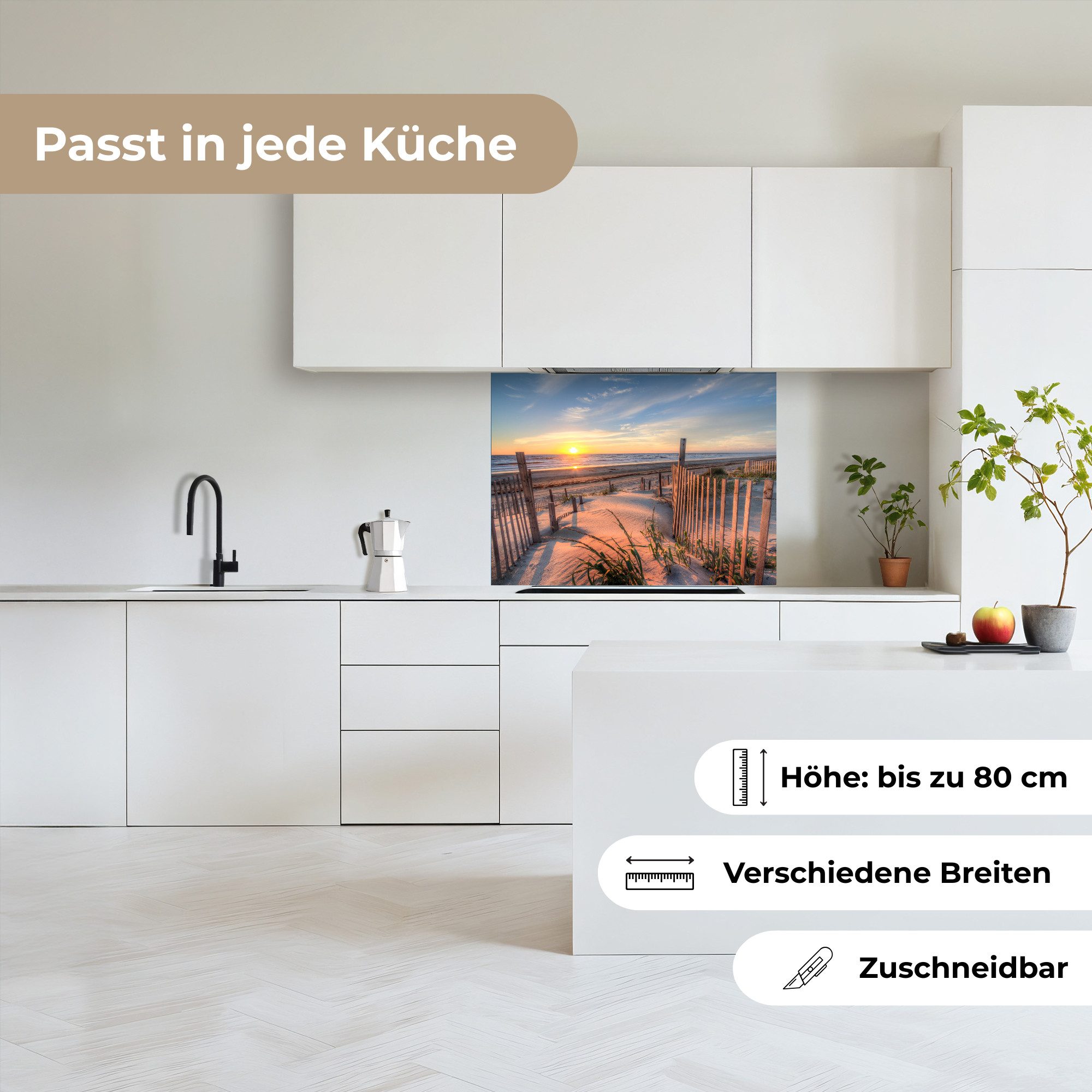 KitchenYeah Küchenrückwand selbstklebend Strand - Meer - Düne - Sonnenuntergang - Landschaft, (1-tlg), Spritzschutz, Küche, Rückwand, Küchenwand, Küchenfront, 8 – Bild 4 von 5