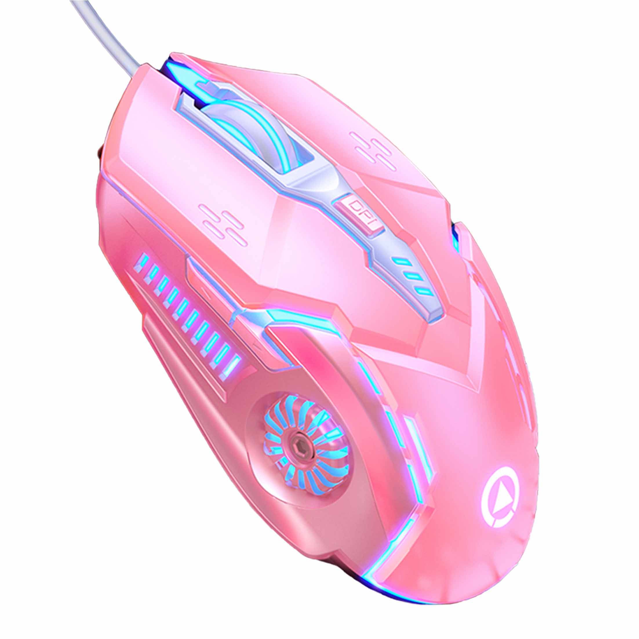 KINSI Mechanische Maus, Gaming-Maus, kabelgebundene Maus, 6-Tasten Gaming-Maus (kabelgebunden, 7-farbig beleuchtete mechanische Gaming-Maus, stumm/stumm)