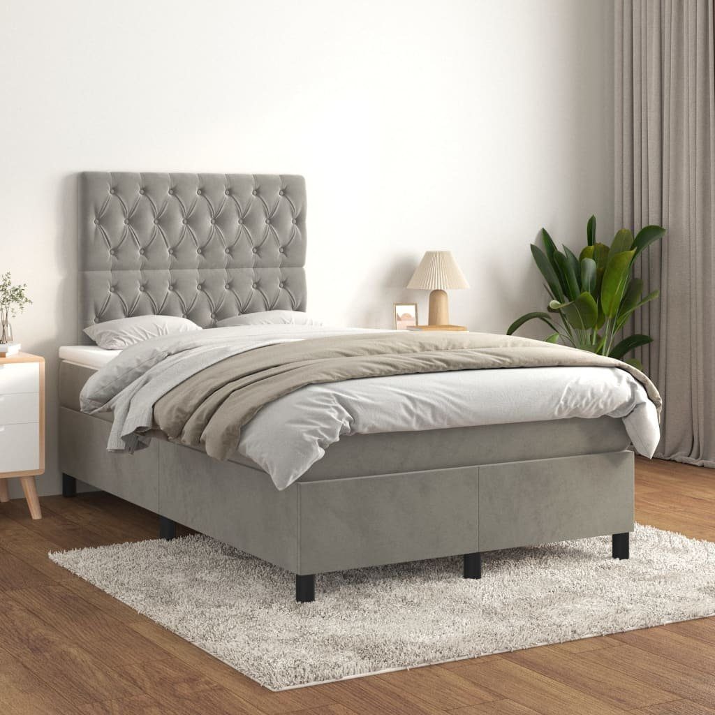 Bettgestell Boxspringbett Hellgrau 203x120x118/128 cm mit Samt und Massivholz