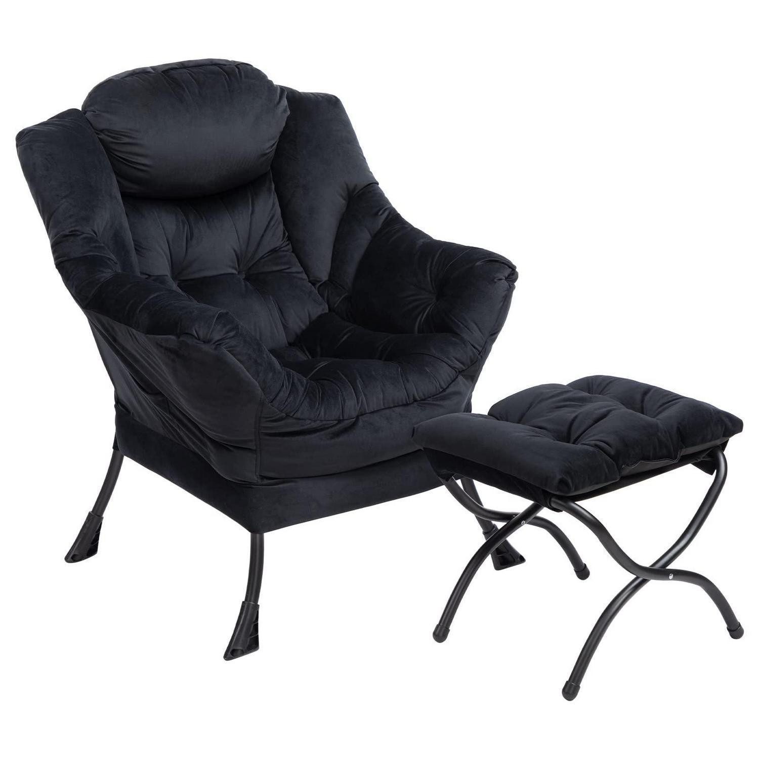 LuxusKollektion Ohrensessel Sessel Ohrensessel Relaxsessel Samt Hocker Schwarz mit Fußhocker (1-St)