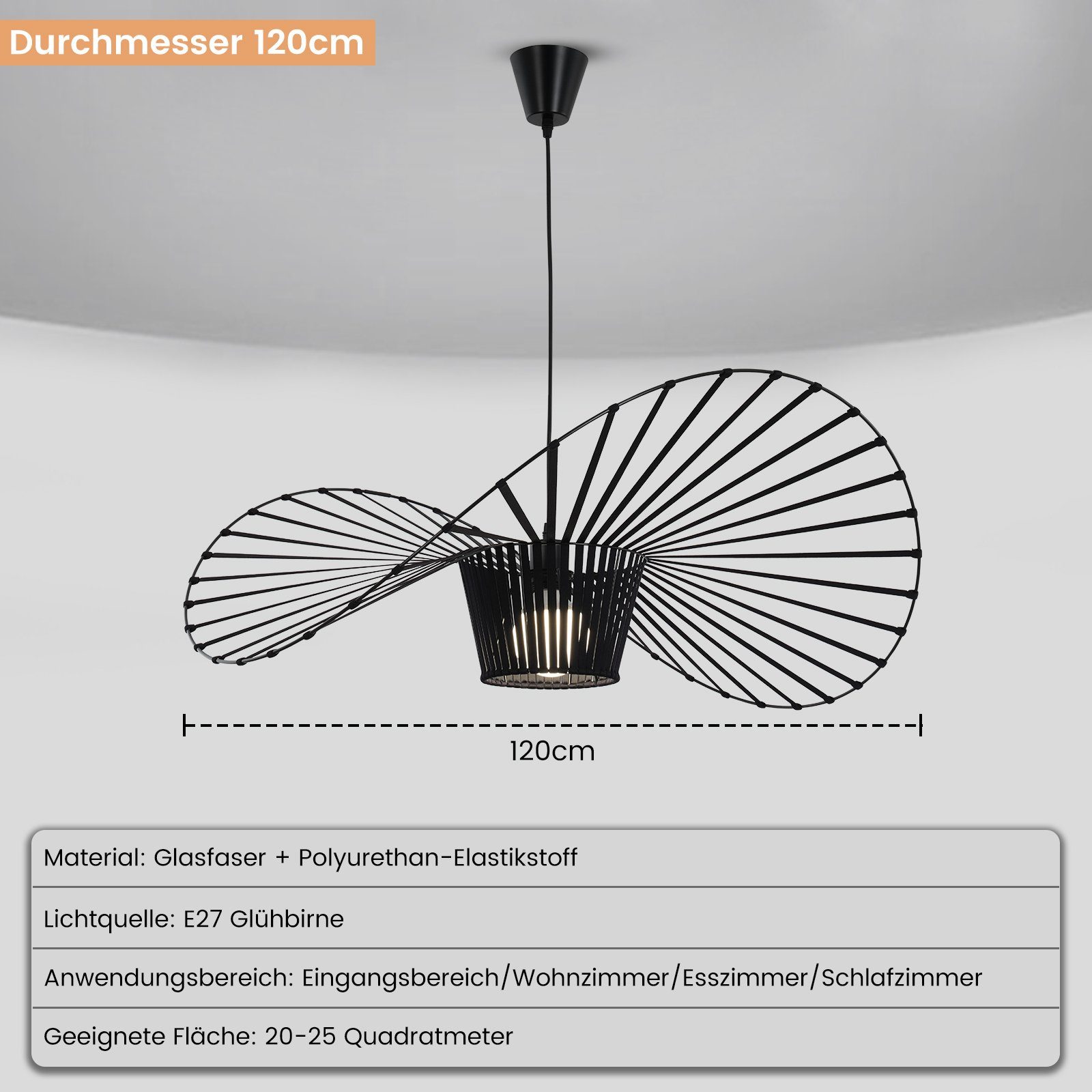 ZMH Pendelleuchte Schwarz Modern E27 Pendelleuchte Esstisch für Esszimmer Schlafzimmer, Augenschutz, ohne Leuchtmittel, Kreativität und Individualität Einfache Installation Whonzimmer