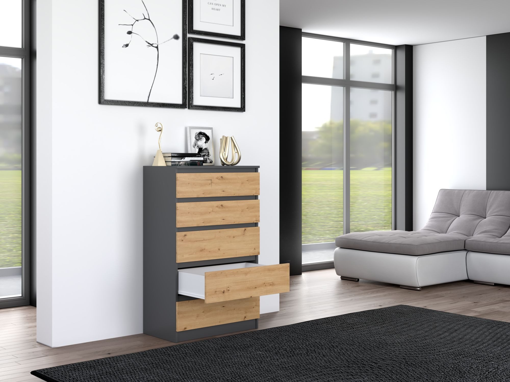 Raumhirsch Furniture Kommode Sideboard 70 cm breit (Maße 40 x 70 x 110 cm, 5 Schubladen), verschiedene Farben – Bild 3 von 5