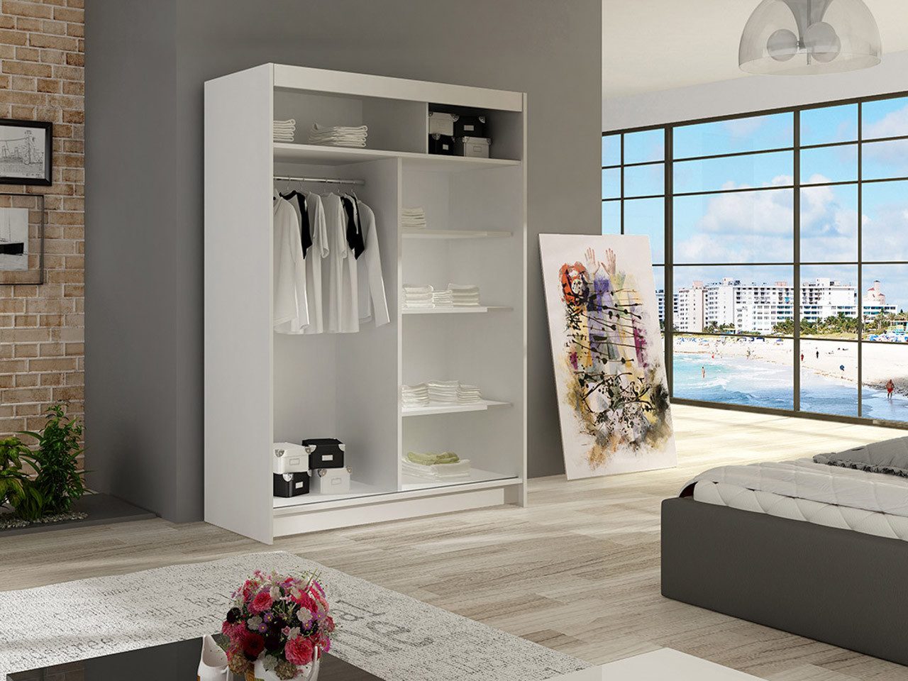 MIRJAN24 Kleiderschrank Miami I (mit Schiebetüren) Schiebetürenschrank, Garderobe