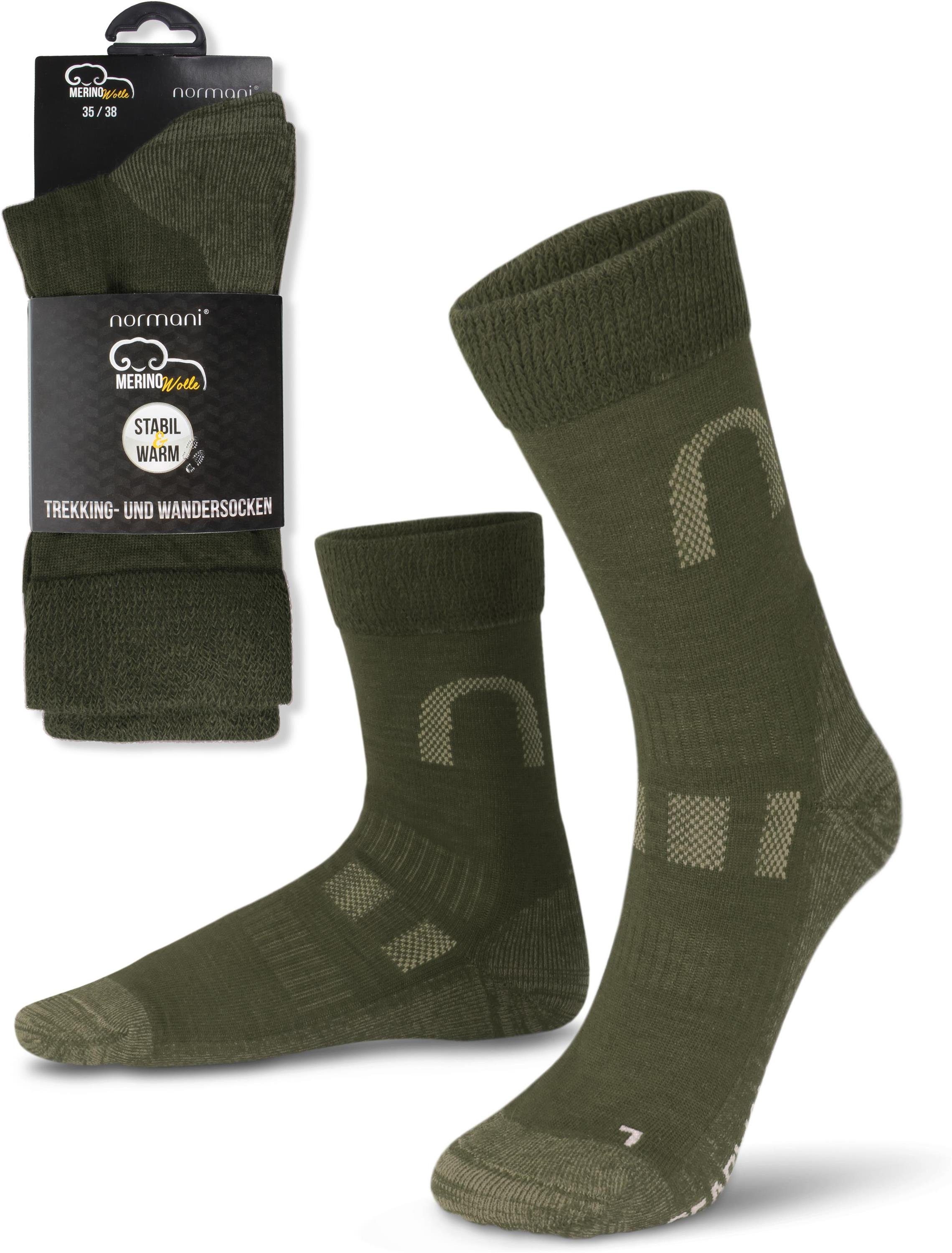 Paar normani Trekkingsocken Wandersocken Oliv Wander- 2 Paar) (Set, und hochwertige Merinowollsocken 2 Merinowolle