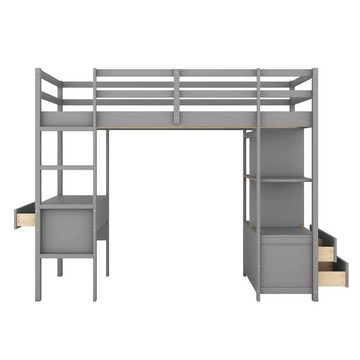 Ulife Hochbett Kinderhochbett mit Stauraumschubladen und Unterbettschreibtisch 90 × 200 cm