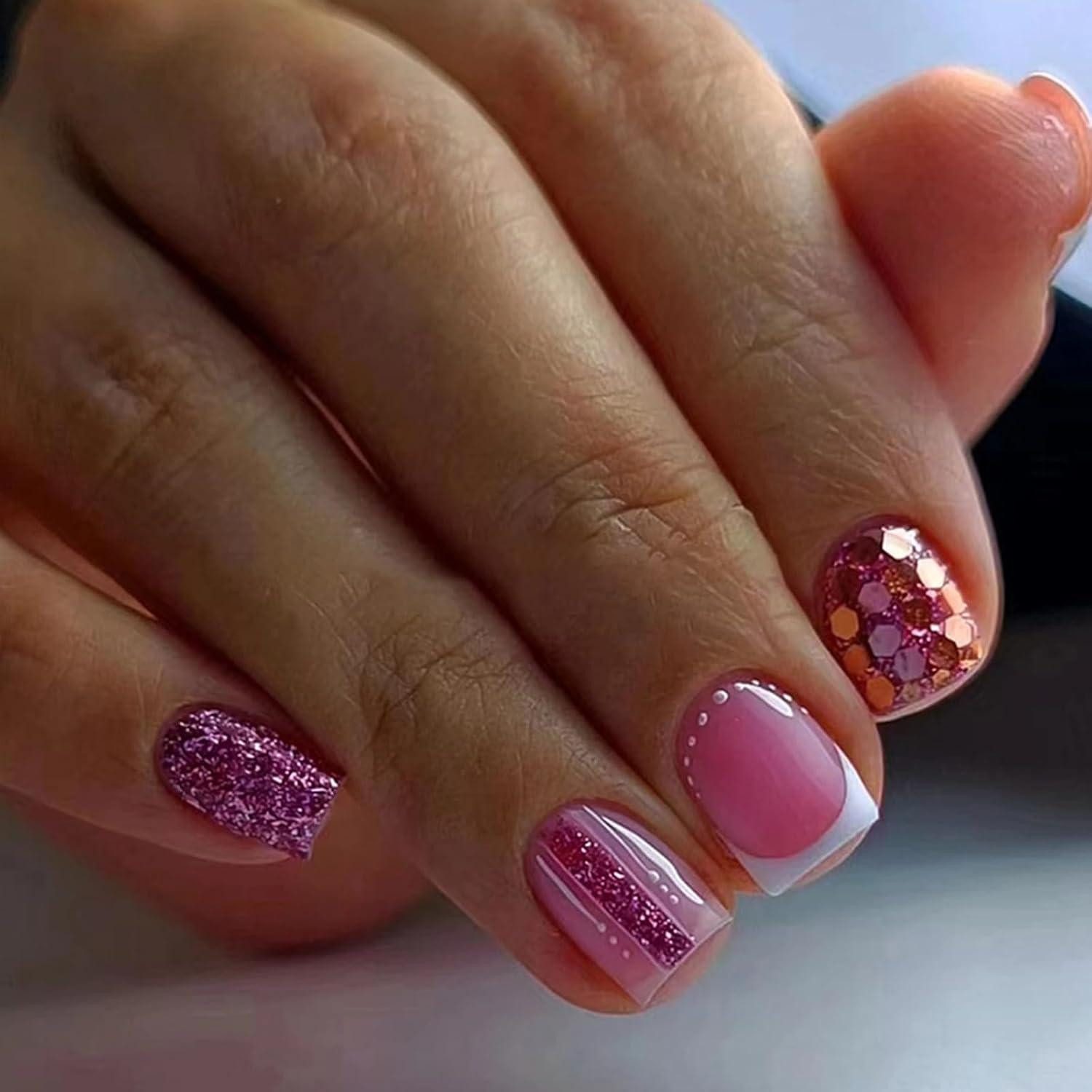 Kunstfingernägel Press on Nails French Rosé Rosa 24 Stück Acryl Fingernägel Fake Nails