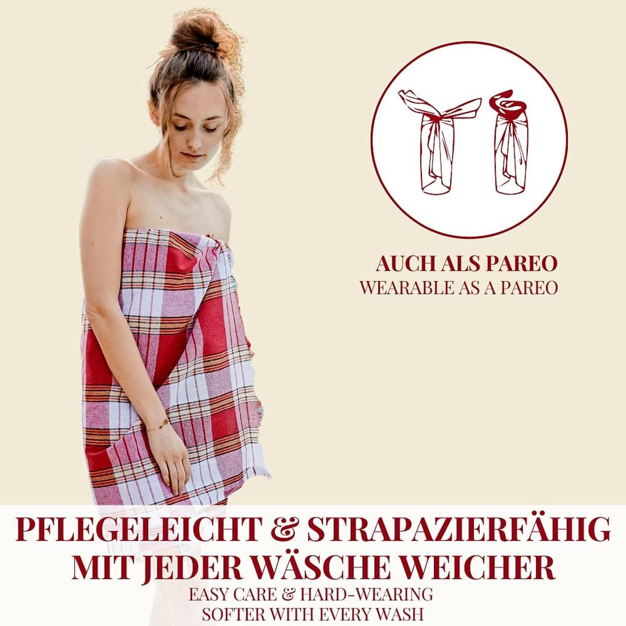 Fouta 100% Classic Baumwolle towel (2-St), schnelltrocknend rot 2x Pestemal & Backpacker cm beach Baumwolle Saunatuch Strandtuch 80x170 Carenesse 100% Handtuch, saugfähig Hamamtücher