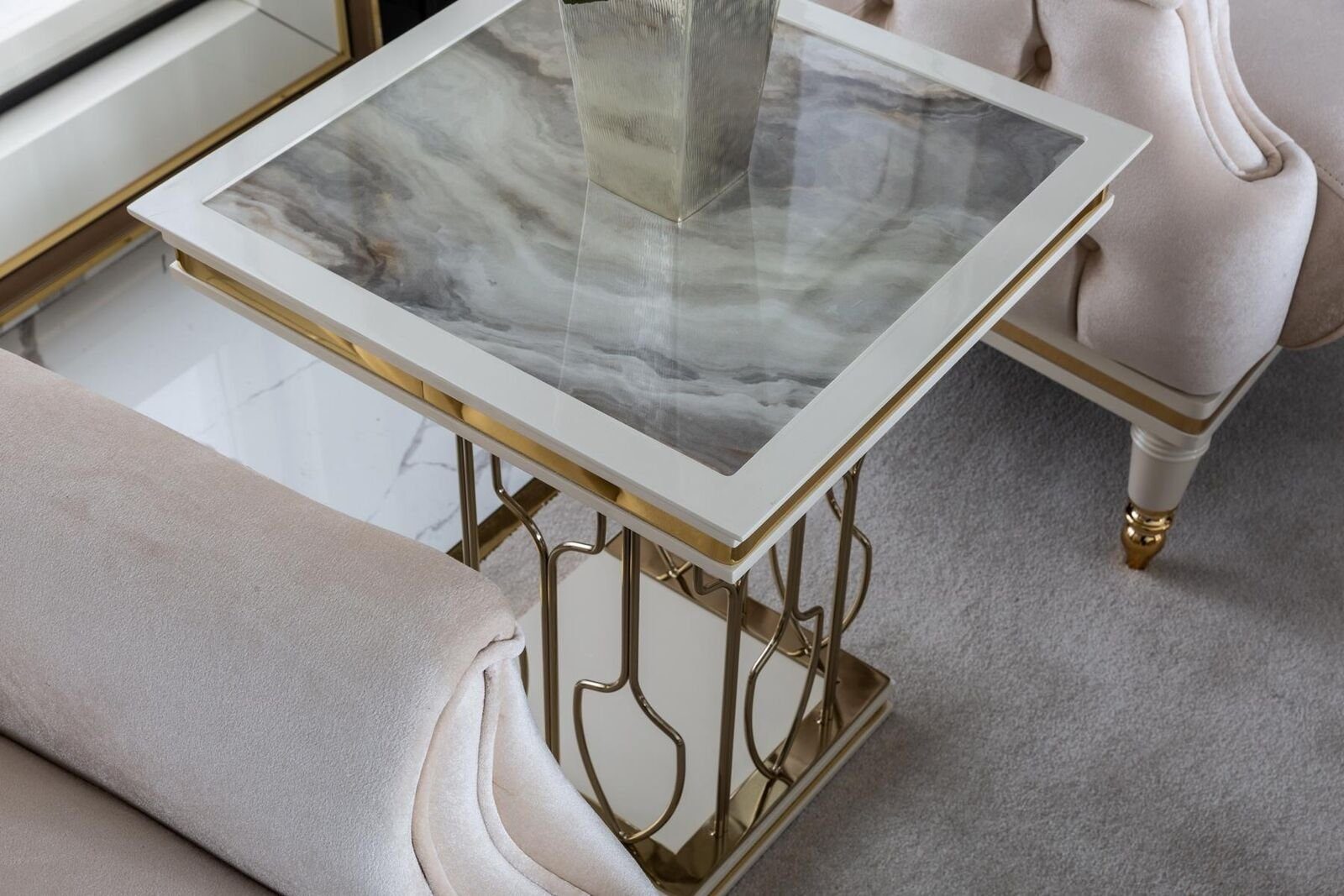 Couchtisch Möbel Beistelltisch Elegantes Beistelltisch JVmoebel Luxus Weiß Metall Wohnzimmer