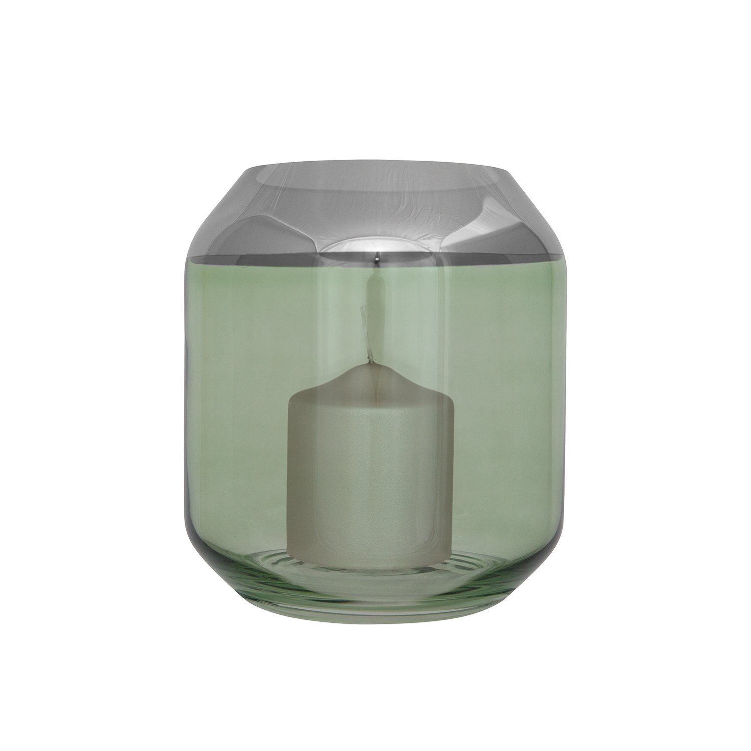 Glas - Teelichthalter - Ø Ø Vase - grün 11,5 / - - H.20,6cm Fink cm Öffnung: silberfarbener 18,5cm, folierter mundgeblasen x Rand SMILLA Teelichthalter