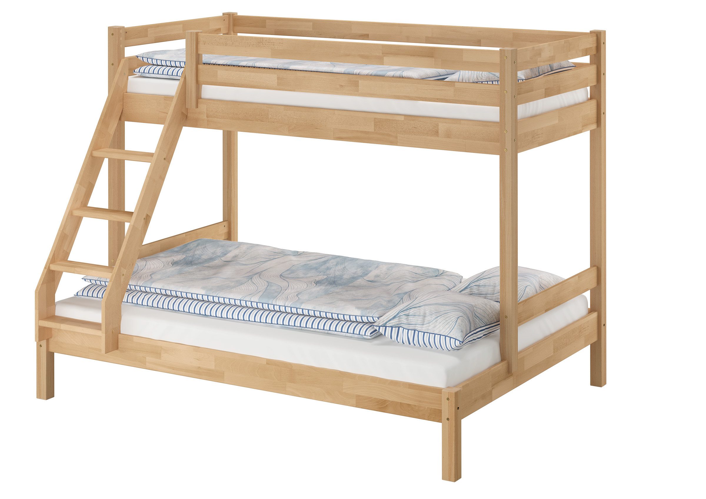 ERST-HOLZ Etagenbett Etagenbett Holzbett 3er-Bett Buche Massiv 90 + 140 x 200 cm cm