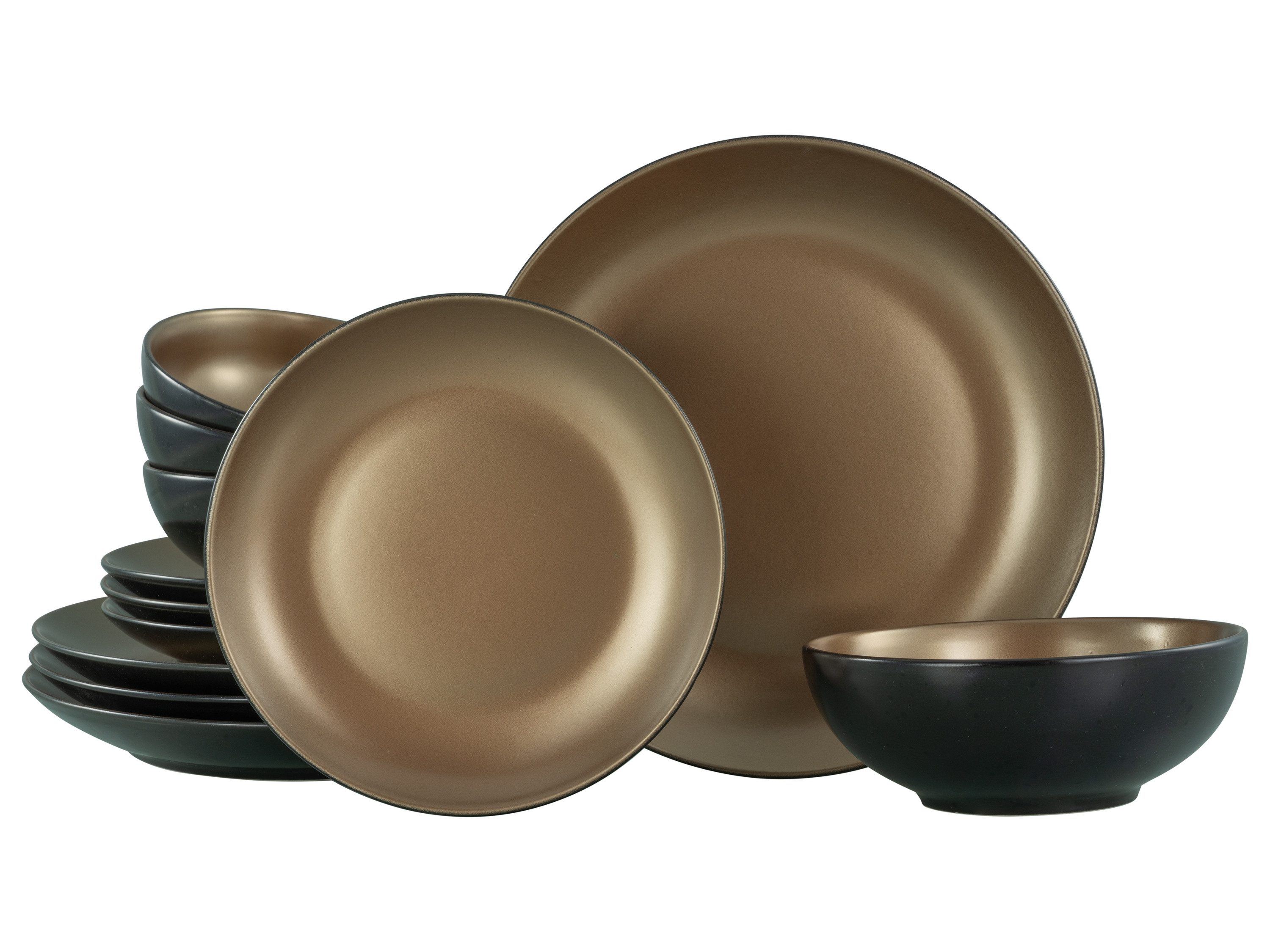 CreaTable Tafelservice Glamour Gold gold (12-tlg), 4 Personen, Steinzeug