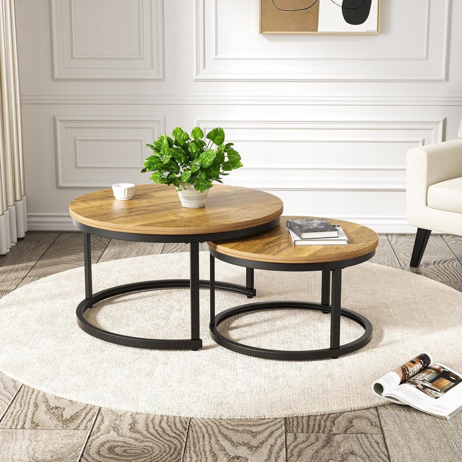 LuxusKollektion Satztisch Beistelltisch Set 2er rund Holz Metall Braun (2-St)