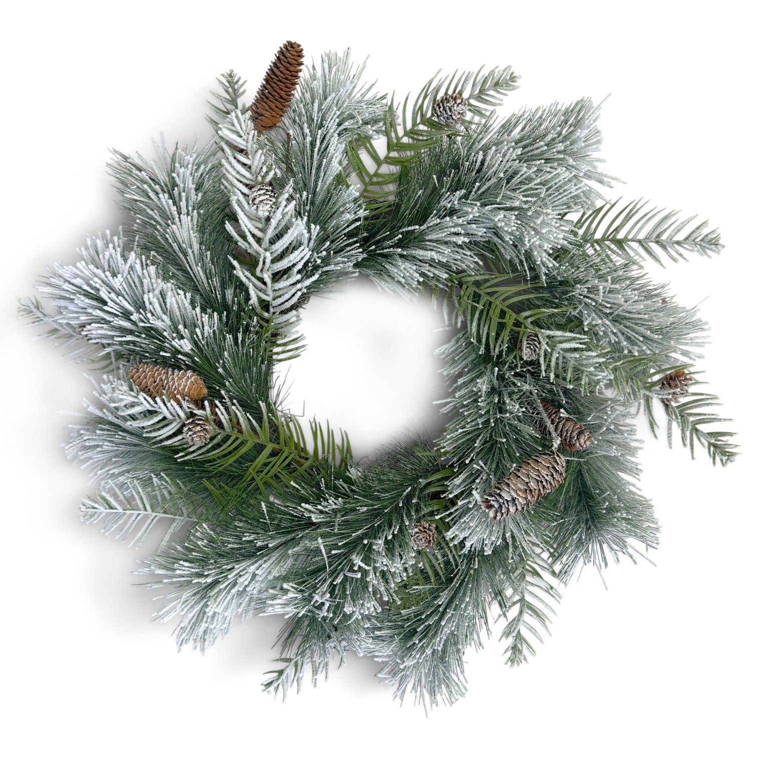 Kunstkranz Künstlicher Kiefernkranz 60cm, Großer Tannenkranz Adventskranz Schnee, naninoa GmbH
