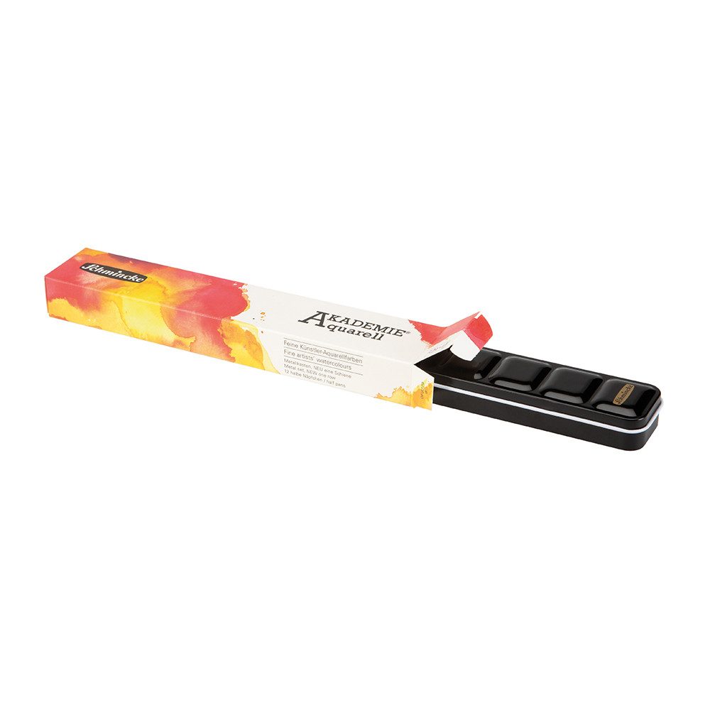 Schmincke Aquarellfarbe Akademie Aquarell - schmaler Metallkasten mit 12 halben Näpfchen