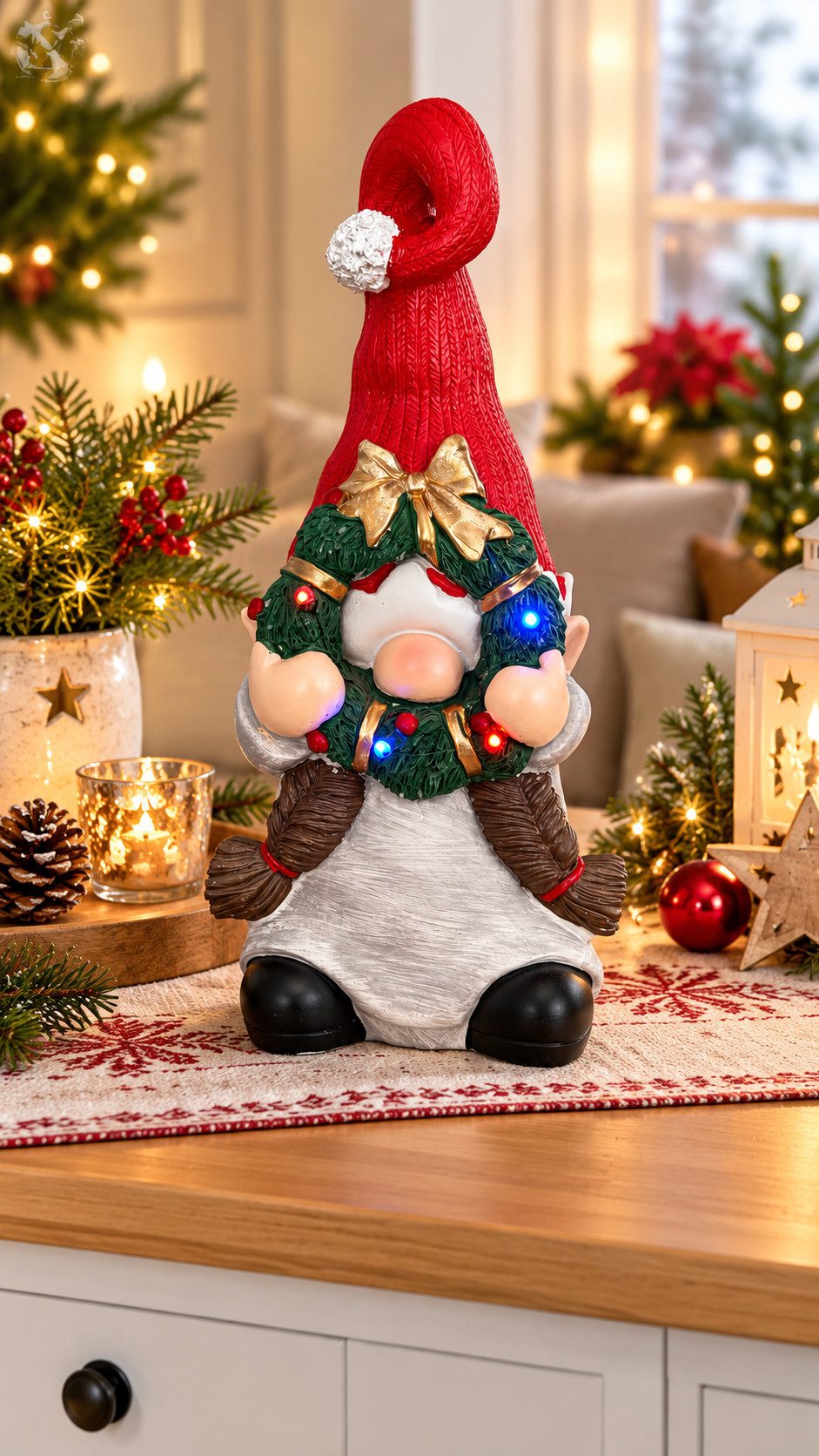 Home-trends24.de Wichtel LED Wichtel Kranz Beleuchtung Weihnachtsfigur Deko Figur Weihnachten
