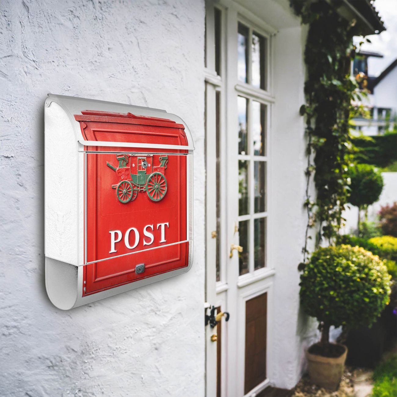 banjado Wandbriefkasten Stahl Postkasten Nostalgie (Wandbriefkasten witterungsbeständig, pulverbeschichtet, mit Zeitungsfach), 39 x 47 x 14cm