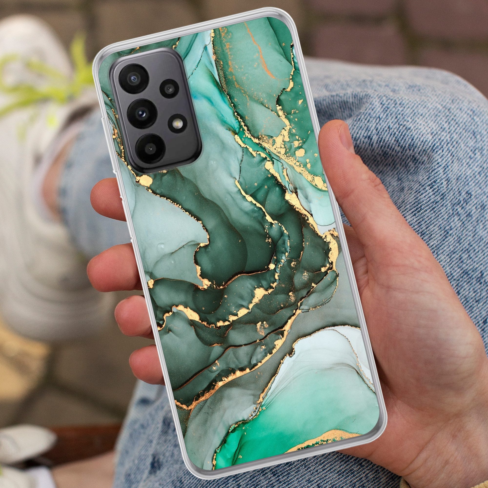 MuchoWow Handyhülle für Samsung Galaxy A23 5G Gold - Marmor - Grün - Luxus - Marmoroptik -, Smartphone-Bumper, Print, Handy Schutzhülle Dünn