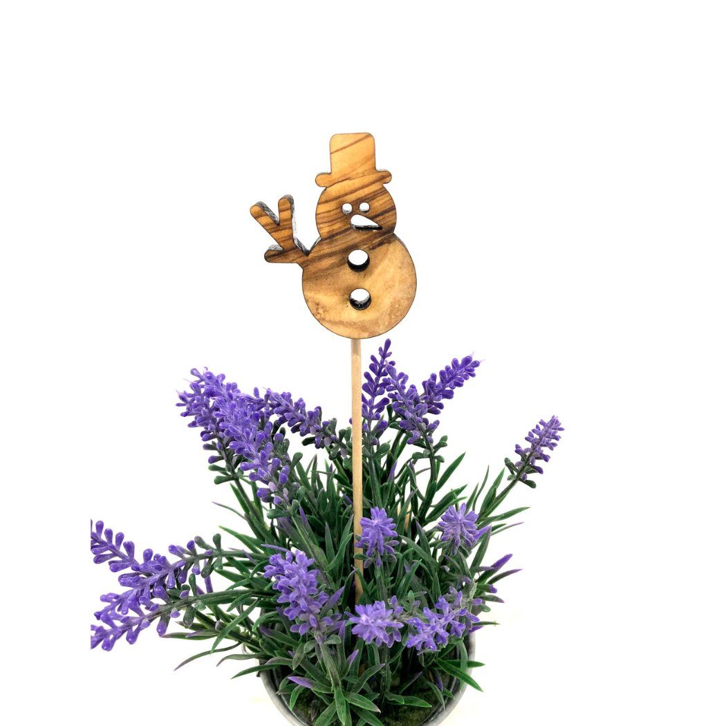 Schneemann Blumenkasten Blumenstecker Olivenholz-erleben St) (1 Olivenholz aus