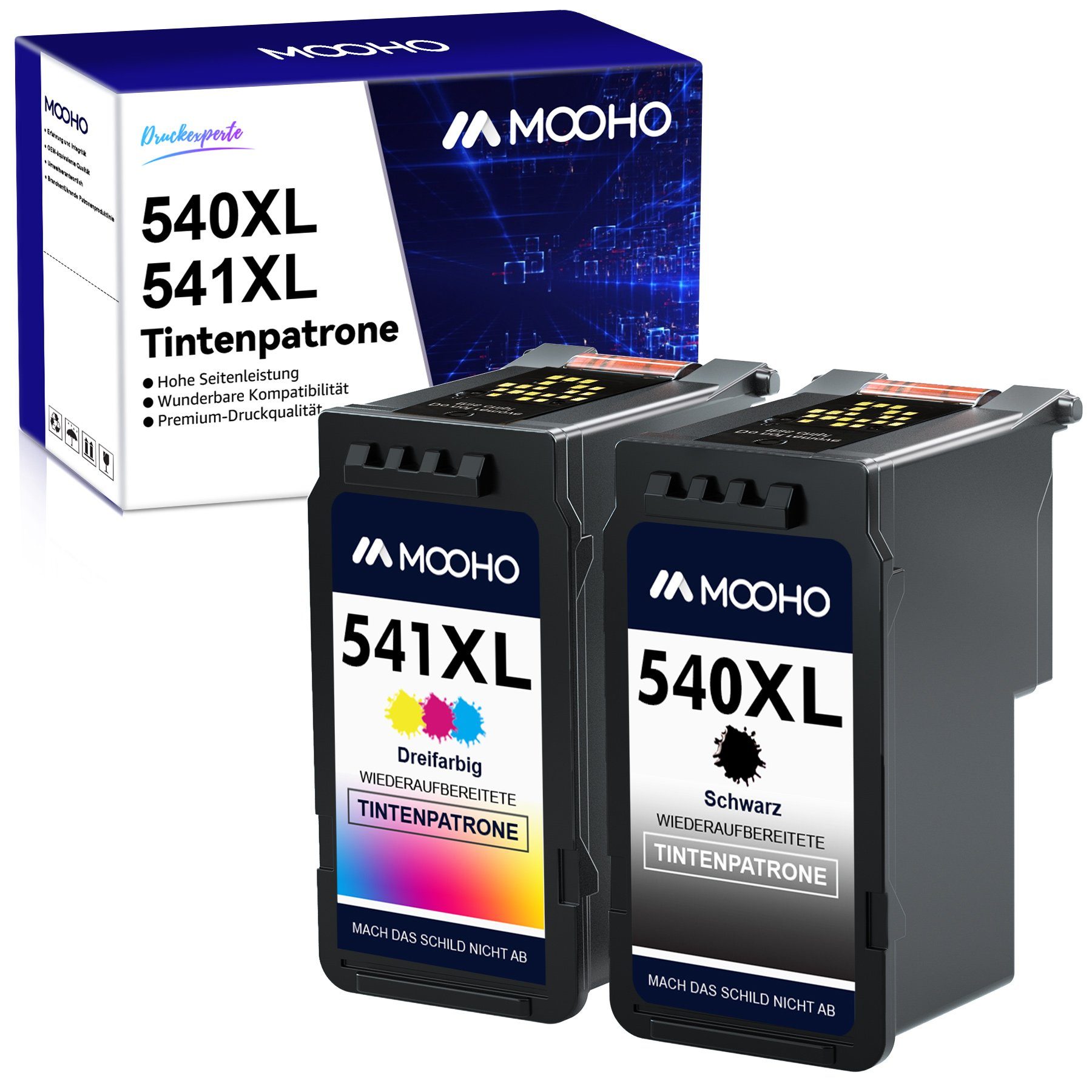 MOOHO 540 XL Multipack ersetzt für CANON PG-540XL CL-541XL Tintenpatrone (MG4250 MG4150 MG3650 MG3550 MG3250 MG3155 MG3150 MG2250 MG2150 TS5150 TS5151, MX535 MX525 MX515 MX475 MX455 MX435 MX395 MX375) 1*Schwarz+1*Dreifarbig( 2er-pack)