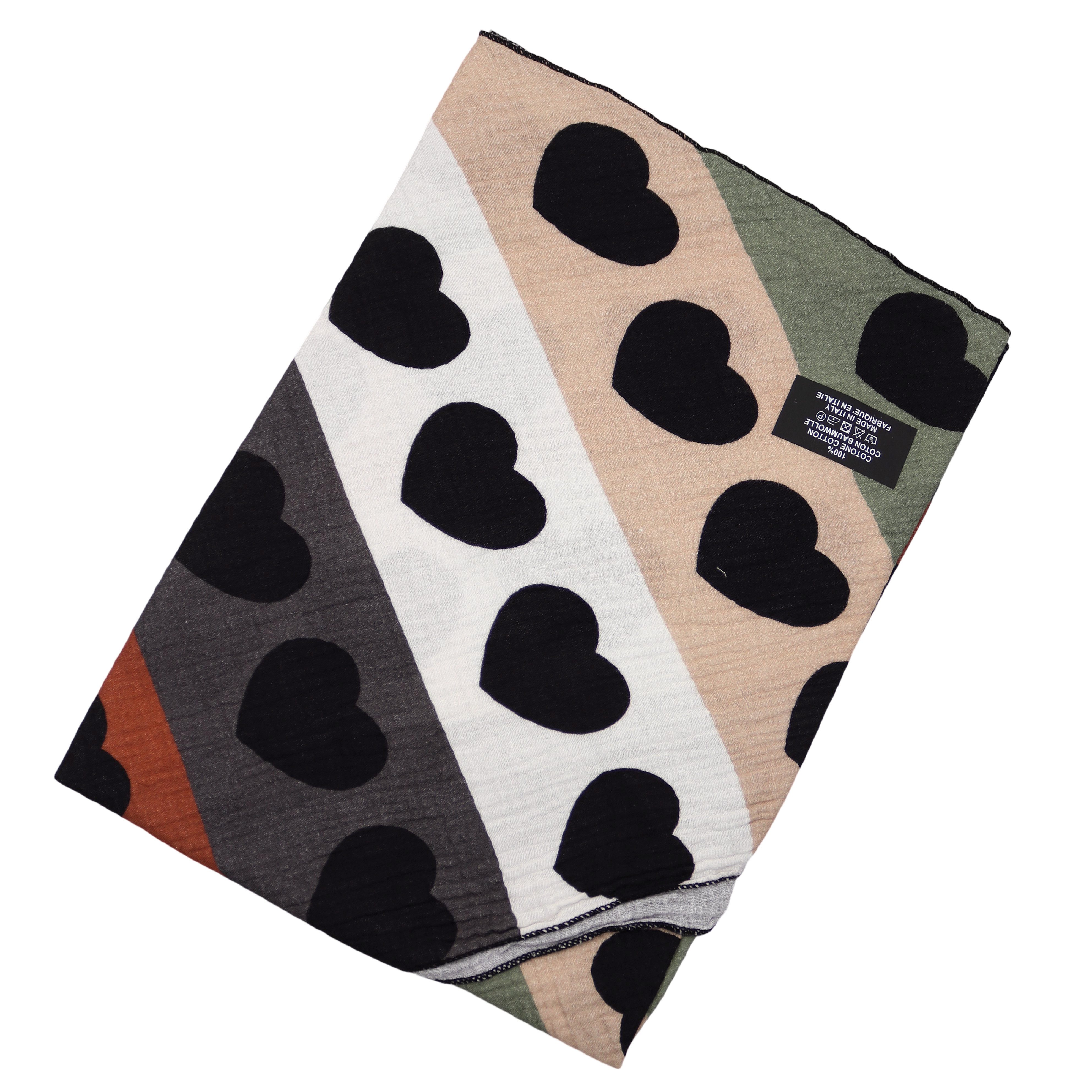 MIRROSI Dreieckstuch Aus Musellin Dreiecksschal ca.195x90 cm, Made in Italy, (Leicht, ideal für das ganze Jahr; 100% Baumwolle), in tollen Farben (Leo Love Muster)