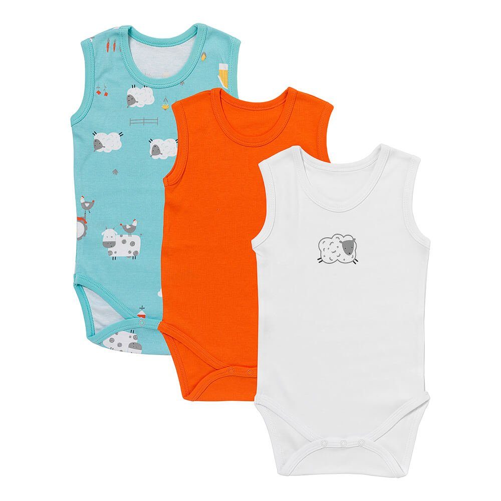 Schlummersack Kurzarmbody Bio Baby-Bodys Ärmellos 3er-Pack OEKO-TEX zertifiziert Bauernhof