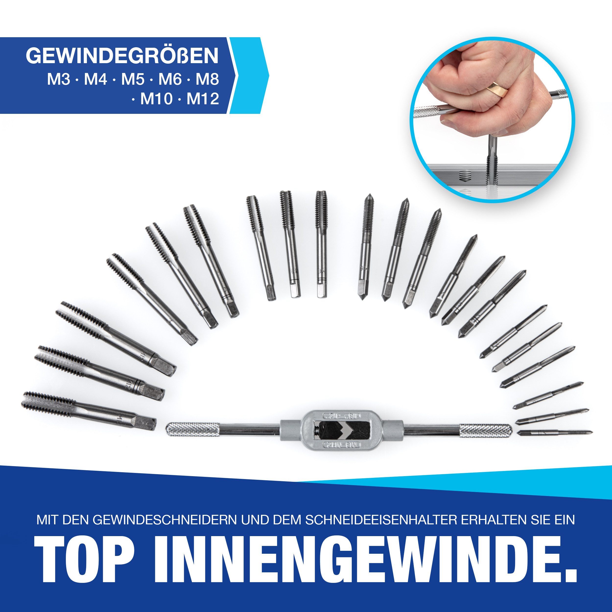 NTG Nutzfahrzeug Technik GmbH Gewindeschneider 32- tlg. Gewindeschneider Set inkl. Aufbewahrungskoffer Kernlochbohrer, Gewindeschneidset – Bild 4 von 5