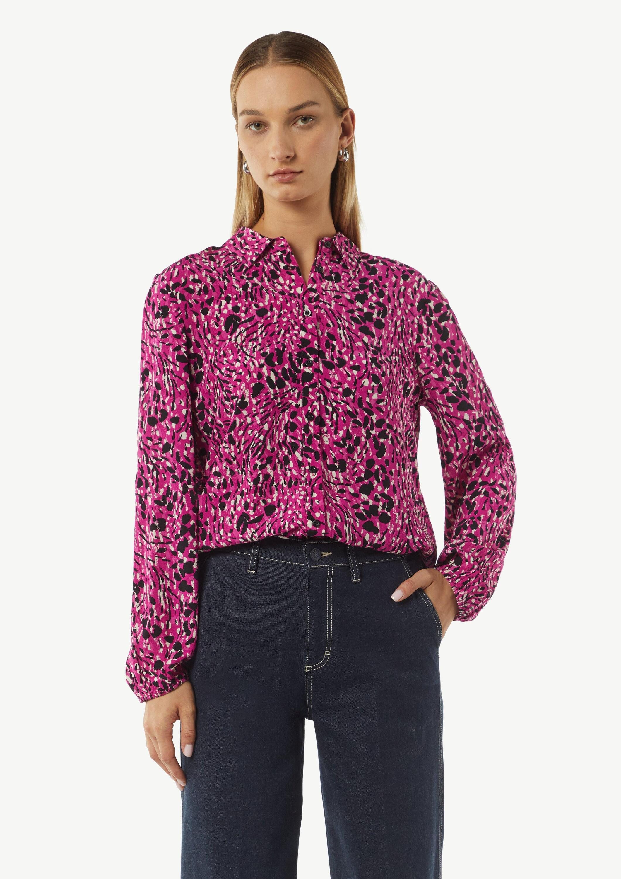 comma Langarmbluse Bluse Gemusterte Hemdbluse mit elastischen Bündchen günstig online kaufen