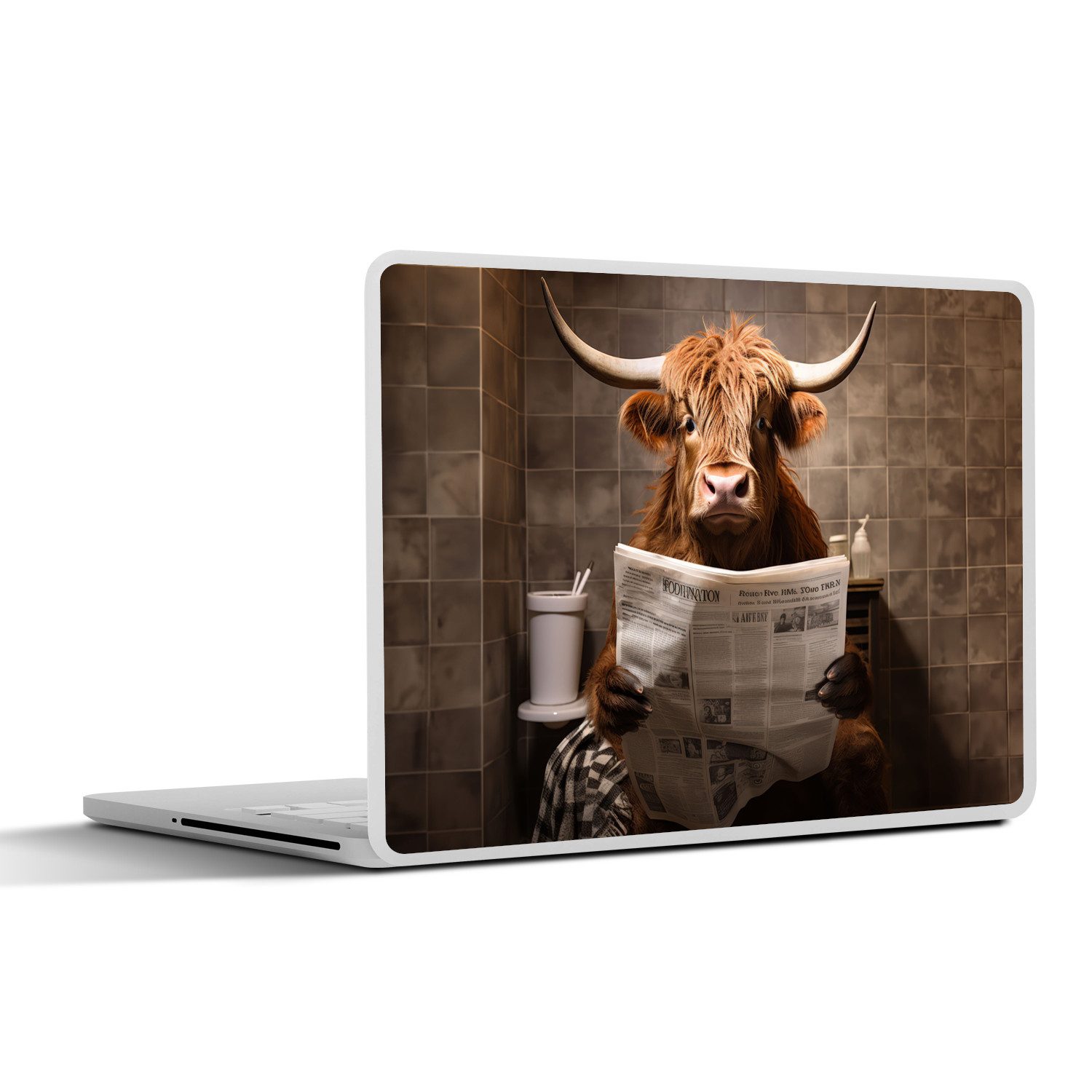 MuchoWow Laptop-Aufkleber Schottische Highlander - Zeitung - Toilette, (1tlg), Laptop Folien Cover, Aufkleber, Sticker, Schutz vor Kratzern, 25x18 cm