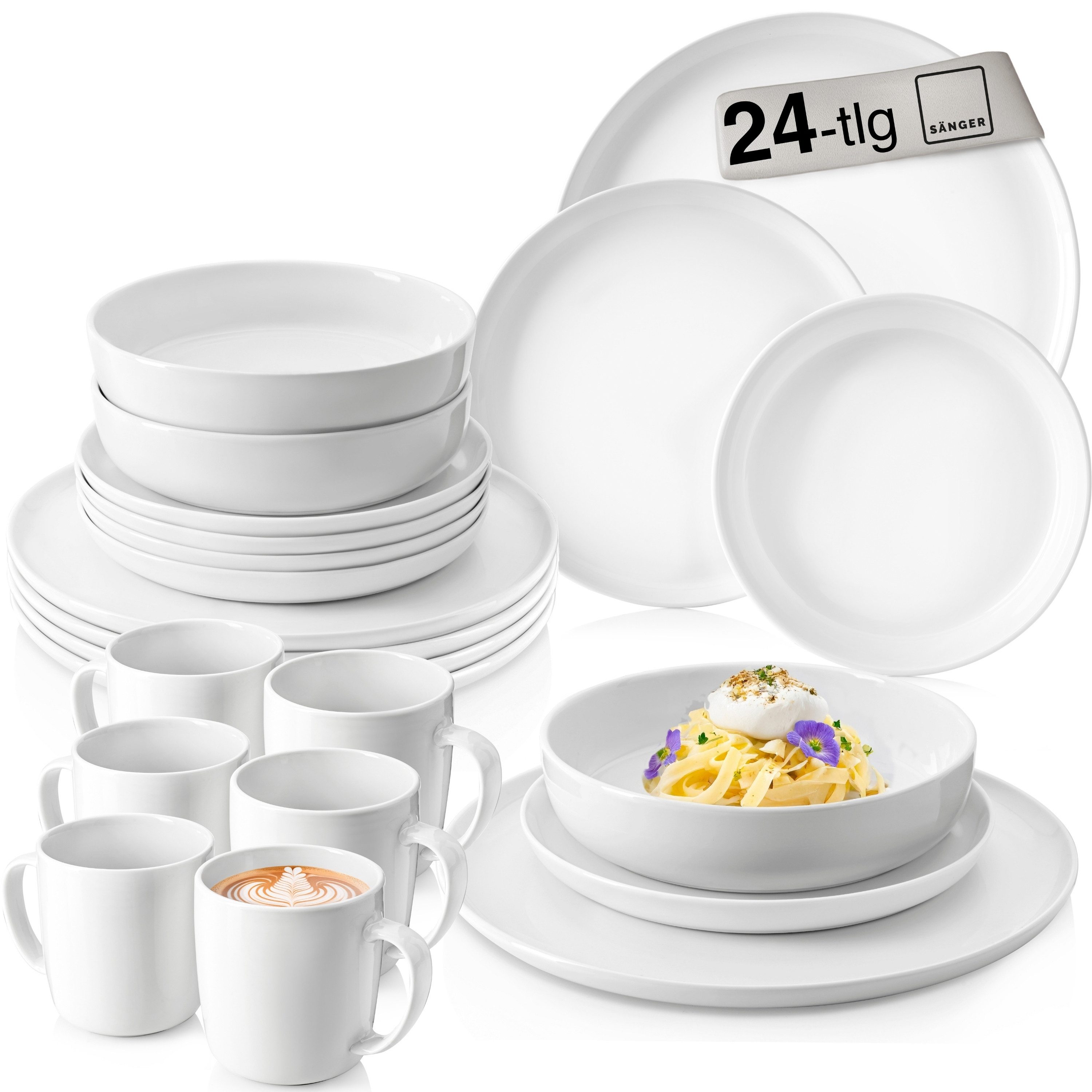 SÄNGER Tafelservice Marlo Geschirrset (24-tlg), 6 Personen, Porzellan, Marlo Kombiservice, erweiterbar, Weiß, Premium Collection