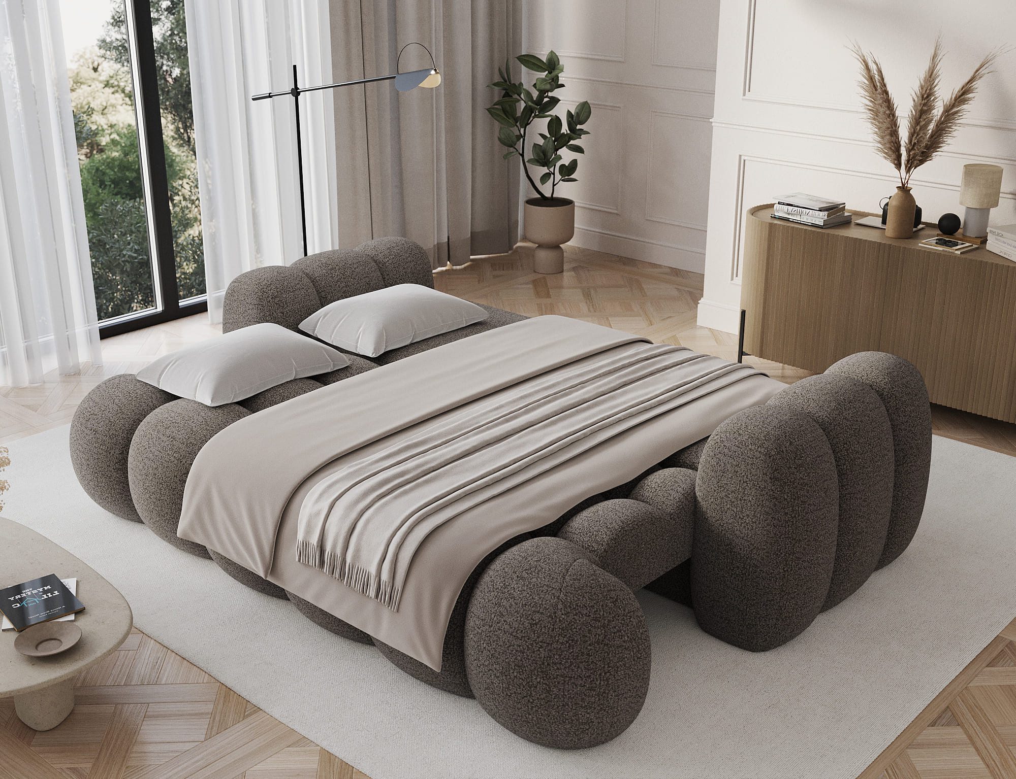 MOEBLO Schlafsofa ELVENTO, Sitzer Sofa mit Schlaffunktion & Komfortpolsterung – Modernes Schlafsofa mit Bettkasten & Zierkissen, Couch Polstermöbel Sitzmöbel Wohnzimmermöbel 3-Sitzer-Sofa Stoffsofa für Wohnzimmer, B 256 × H 105 × T 119 cm