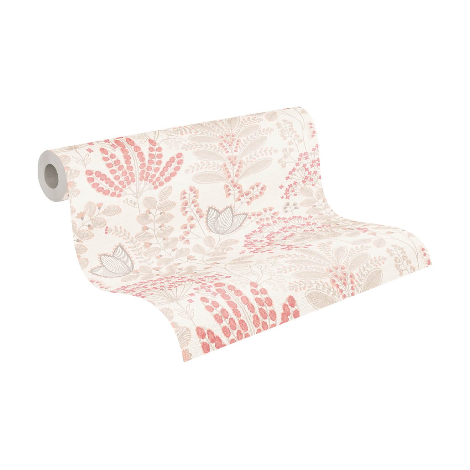 Profhome Vliestapete 393492-GU Blumen Tapete Floral matt rosa creme-weiß alt-rosa, geprägt, (1 Rolle, 5,33 qm), heißgeprägte Vliestapete, rosa