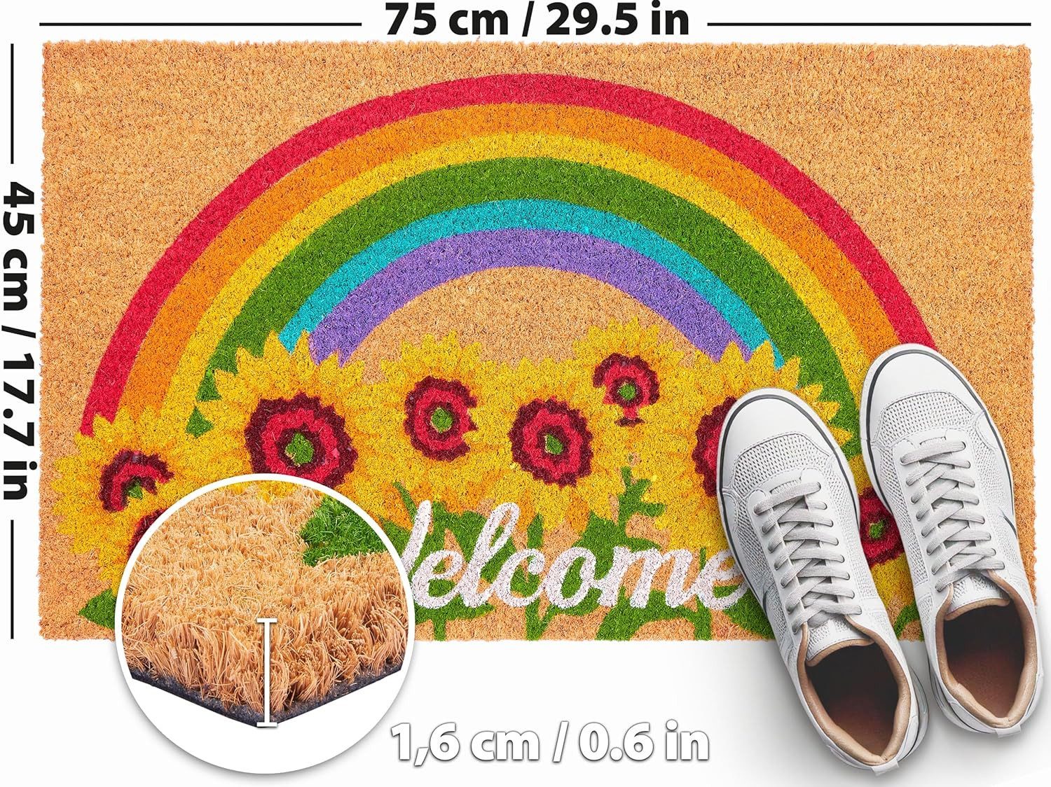 BRUBAKER Fußmatte Welcome Schriftzug mit Sonnenblumen und Regenbogen - Schm günstig online kaufen