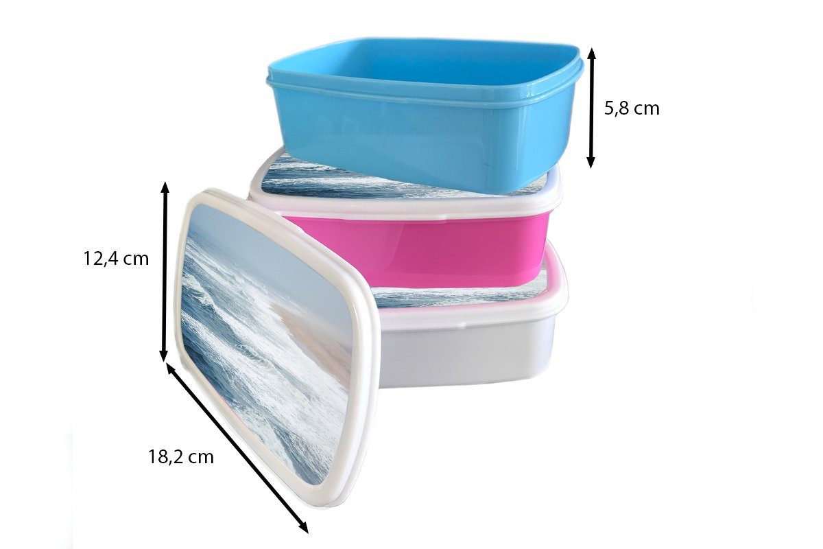 Kunststoff Wellen für Brotdose - Kunststoff, MuchoWow Strand, - Erwachsene, Mädchen, (2-tlg), Kinder, - Wasser rosa Lunchbox Snackbox, Brotbox Meer