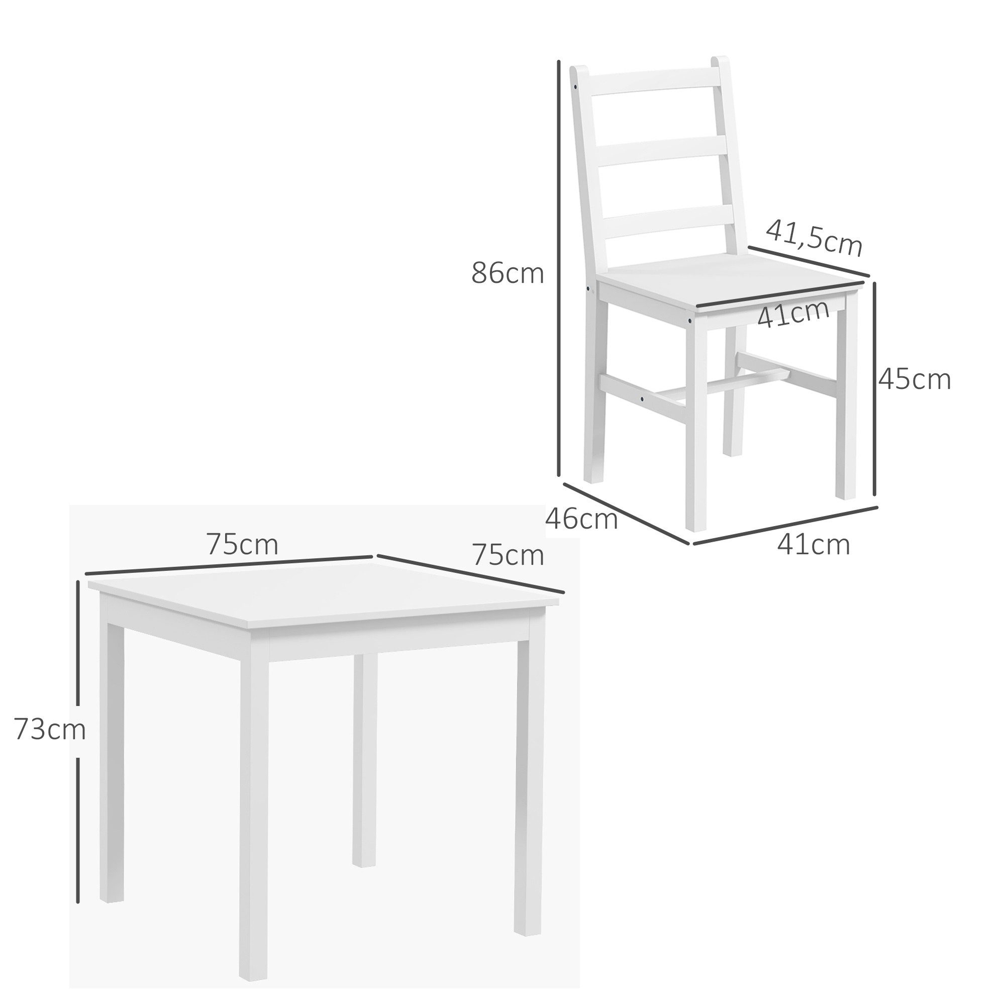 HOMCOM Essgruppe Esstisch mit 2 Stühlen Platzsparend Sitzgruppe Küchentisch-Set, (Esszimmergruppe, 1-tlg., Esstisch mit 2 Stühle), für Küche, Esszimmer, Kiefernholz, Weiß