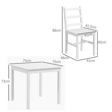 HOMCOM Essgruppe Küchentisch-Set für 2 Personen, Tischgruppe, (Esszimmergruppe, 1-tlg., Esstisch mit 2 Stühle), für Küche, Esszimmer, Kiefernholz, Weiß