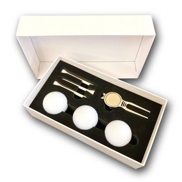 Lasernauten Golfball Golfball Set mit 3 Wilson Bällen, Pitchgabel und 3 Tees in Geschenkbox