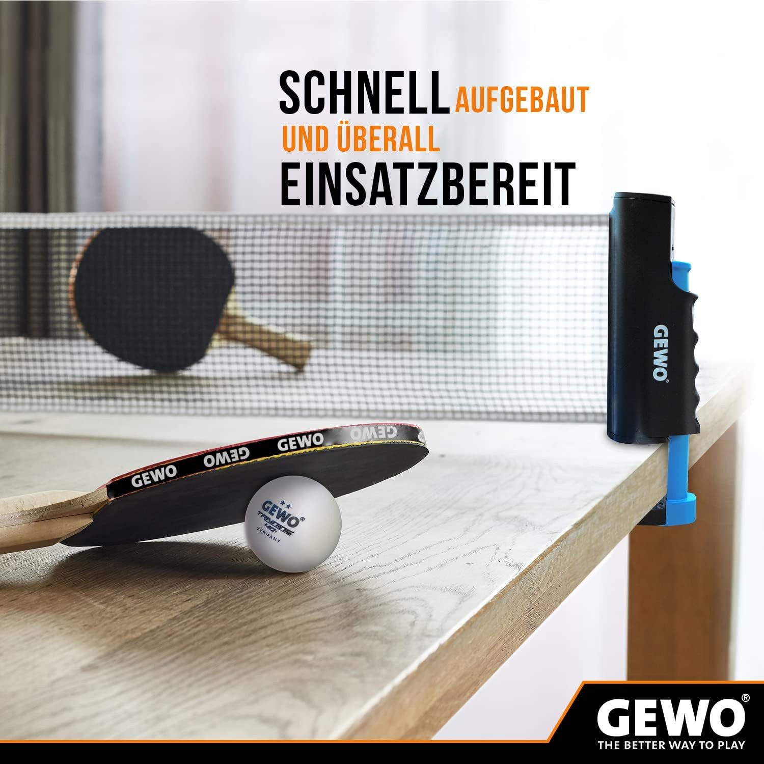 Gewo Tischtennisnetz für jeden Tisch, FleXX ausziehbar bis zu 183 cm, Tischstärken bis 5cm