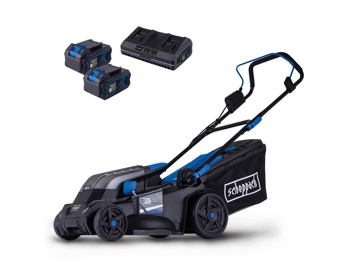 Scheppach Akkurasenmäher BC-MP380-X, 38 cm Schnittbreite, (Set), bürstenloser Motor, Mulcheinsatz, inkl. 4Ah Akku und Doppelladegerät