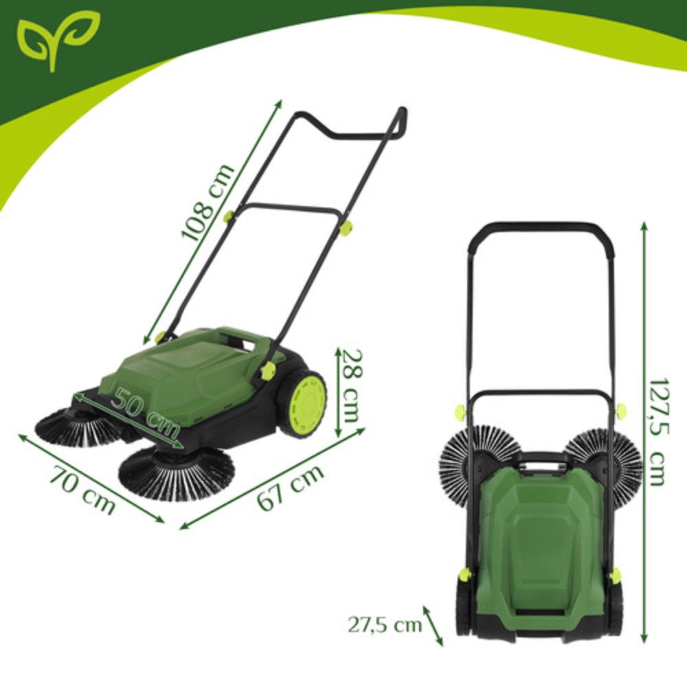 Gardlov Handkehrmaschine Nexo Laubkehrer Handkehrmaschine, 70 cm Arbeitsbreite, (Spar-Set, 1-St., 3-Bürsten-System), sammeln nassen sowie trockenen Schmutz gründlich auf
