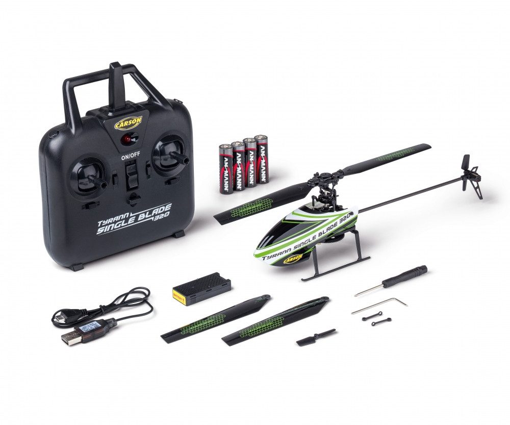 Carson RC Hubschrauber Tyrann Single Blade 320 2,4Ghz 100% RTF grün RC-Ladegerät